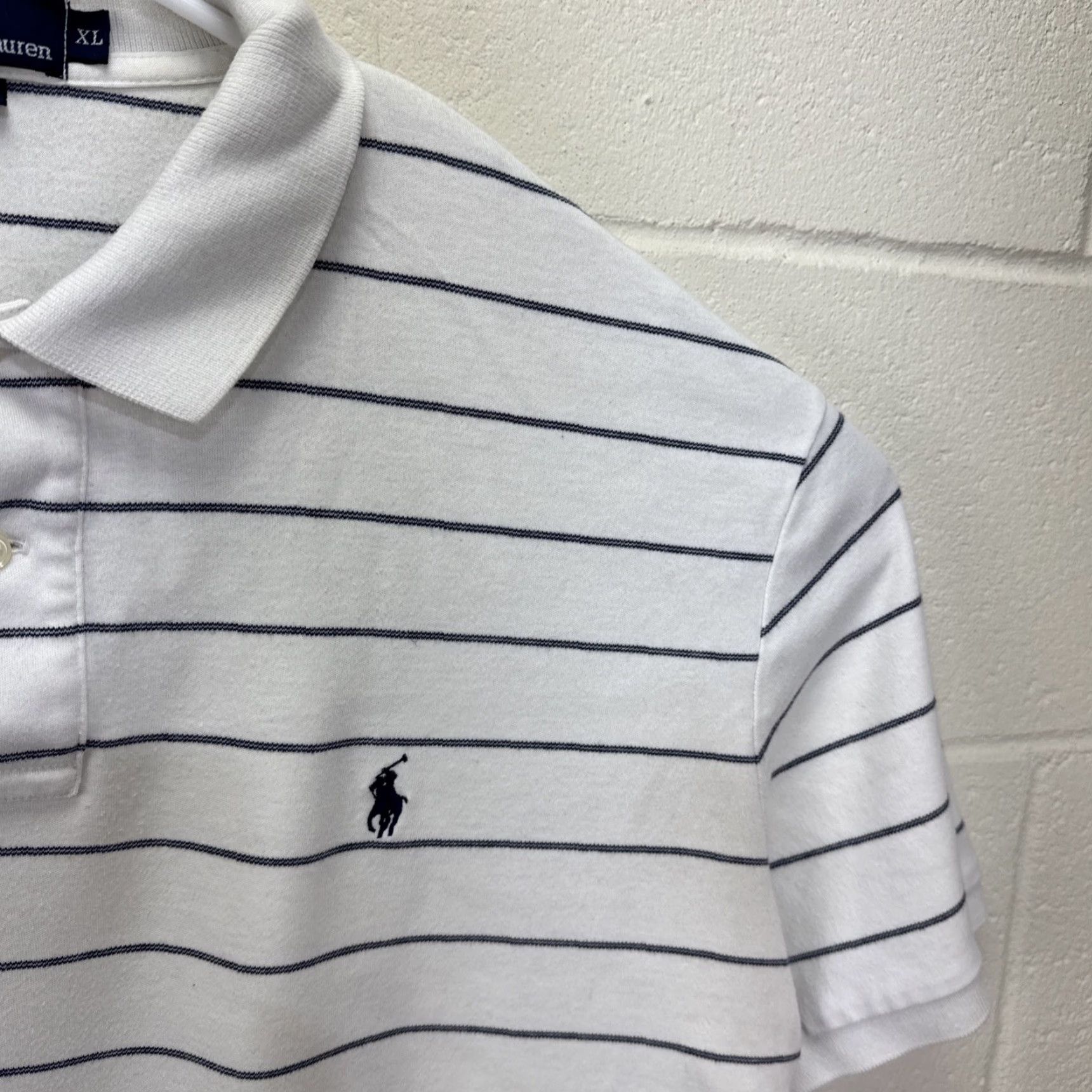 Polo Ralph Lauren Vintage Polo Ralph Lauren Men’s XL White Blue Stripe Polo Shirt Casual Workwear Summer Short Sleeve Size US XL / EU 56 / 4 - 5 Thumbnail