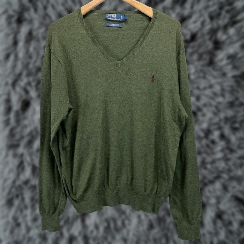 Polo Ralph Lauren VINTAGE Polo Ralph Lauren V-Neck Sweater Mens Large Olive Green Pima Cotton Pullover Size US L / EU 52-54 / 3 - 1 Thumbnail