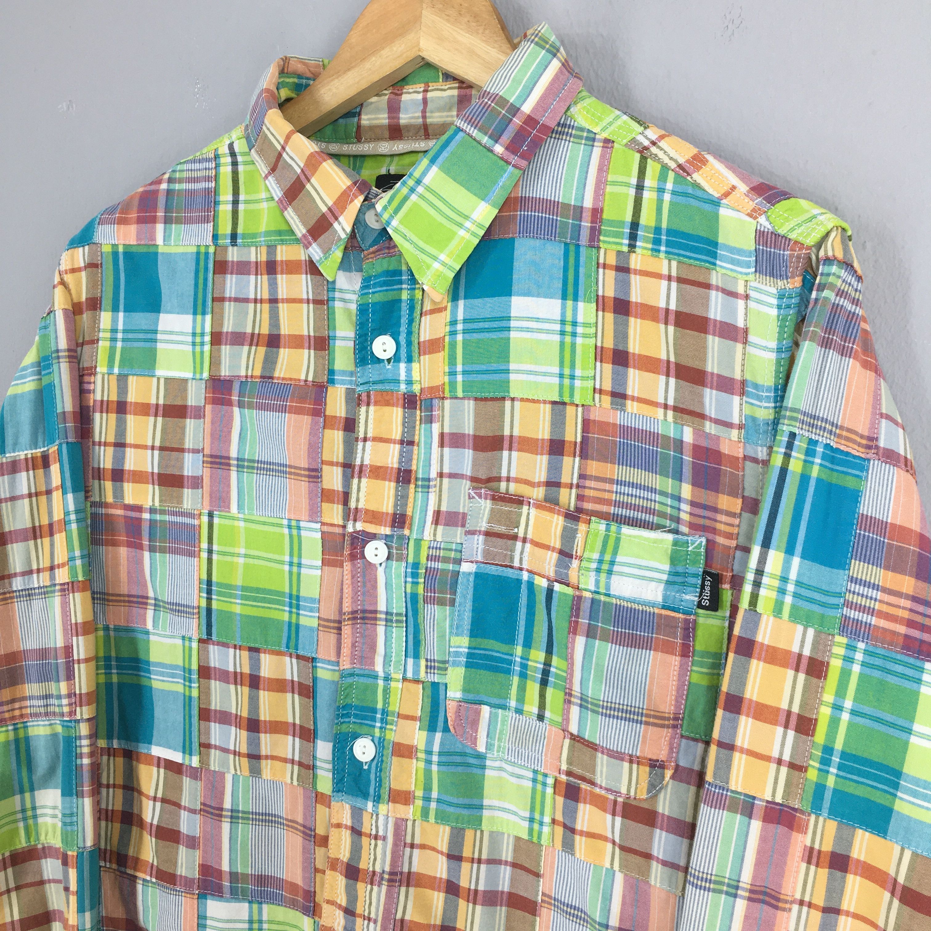 1990s Stussy Patchwork Boro Checkered Flannel Shirt Large