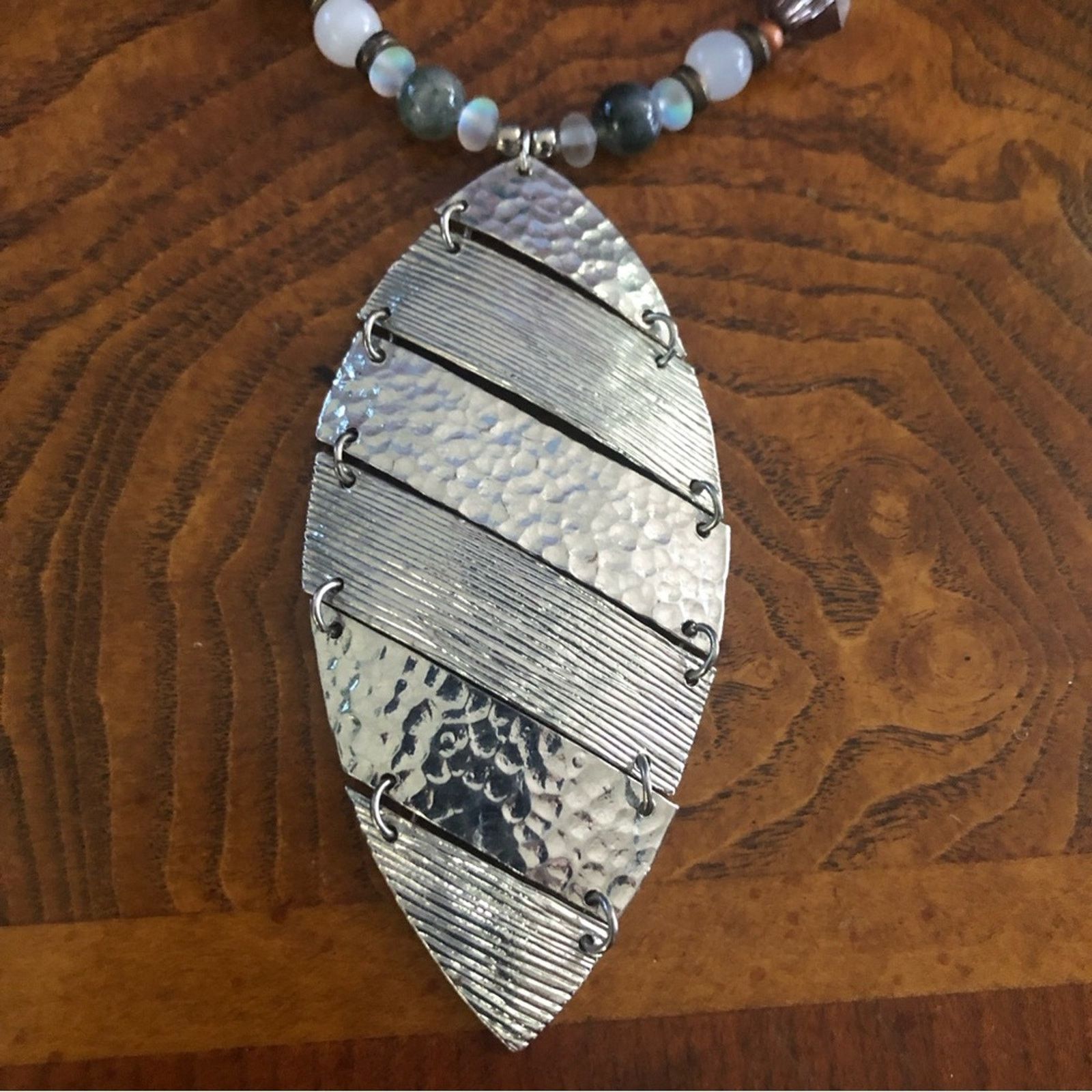 Handmade Handcrafted large articulated pendant genuine stone necklace Size ONE SIZE - 8 Thumbnail