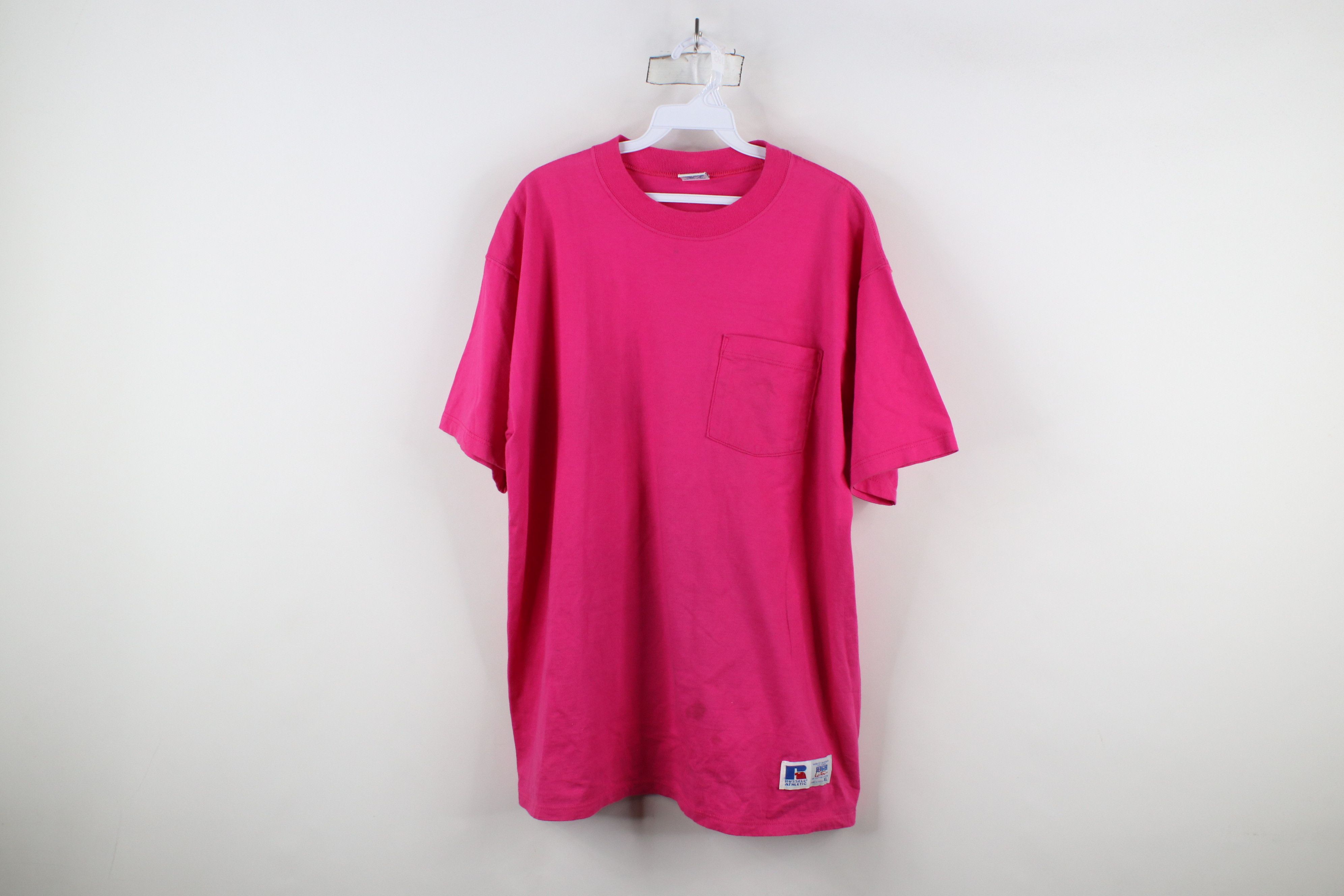 Russell Athletic × Vintage Vintage 90s Russell Athletic Blank Cotton T-Shirt Pink USA Size US L / EU 52-54 / 3 - 1 Thumbnail