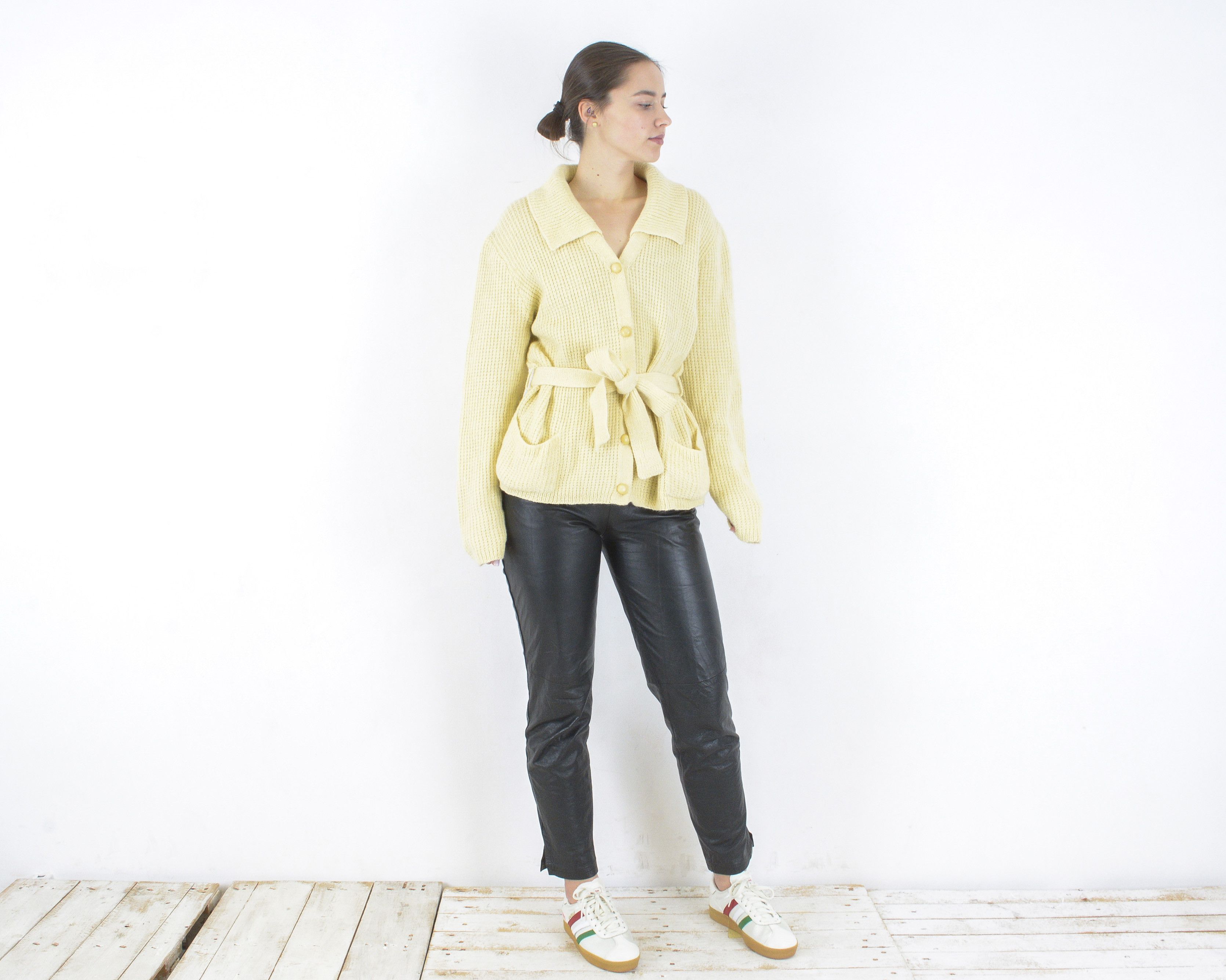 Other × Vintage XL Wool Cardigan Sweater Jumper Cable Knit Button Up Belted Size XL / US 12-14 / IT 48-50 - 3 Thumbnail