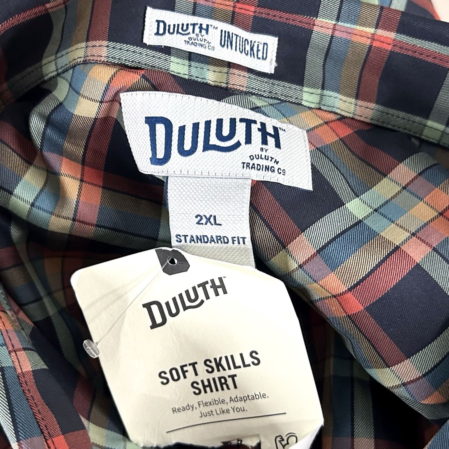 CO Duluth Trading Co 2XL Untucked Soft Skills Shirt Orange Green Plaid Shirt Button-Up Long Sleeve Collared Casual Mens NWT Size US XXL / EU 58 / 5 - 3 Thumbnail