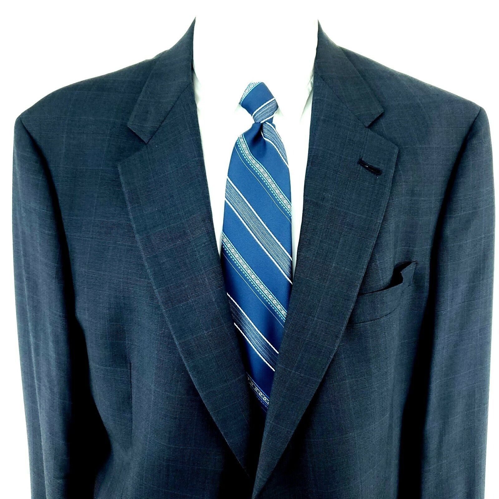 Hart Schaffner Marx Hart Schaffner Marx 42L 2 Button Glen Check Blue Wool Blazer Size 42L - 1 Thumbnail