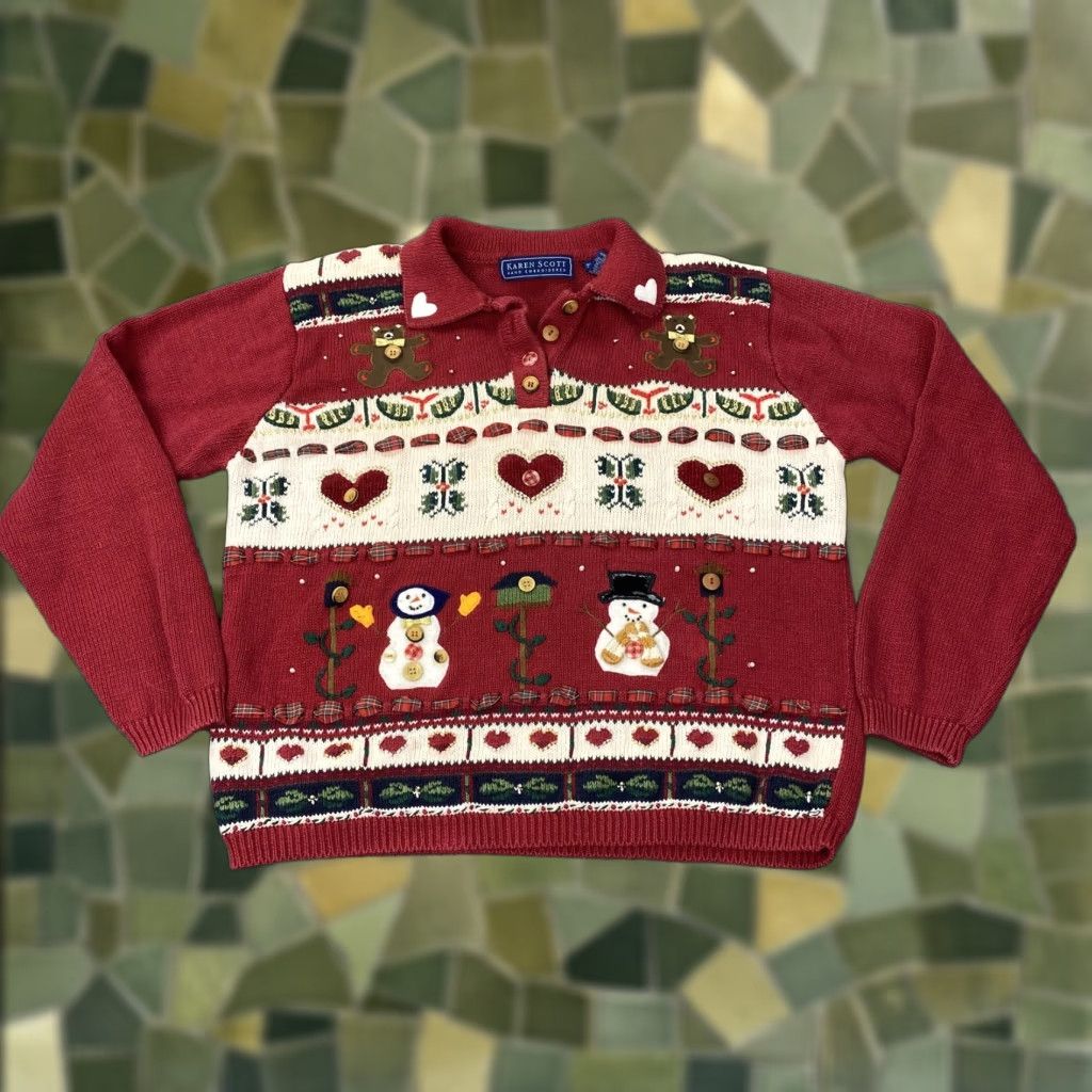 Vintage VINTAGE Karen Scott Sweater Womens Large Red Hand Embroidered Holiday Bears Snowmen Hearts Fair Isle Pullover Christmas Womens Size L / US 10 / IT 46 - 1 Thumbnail