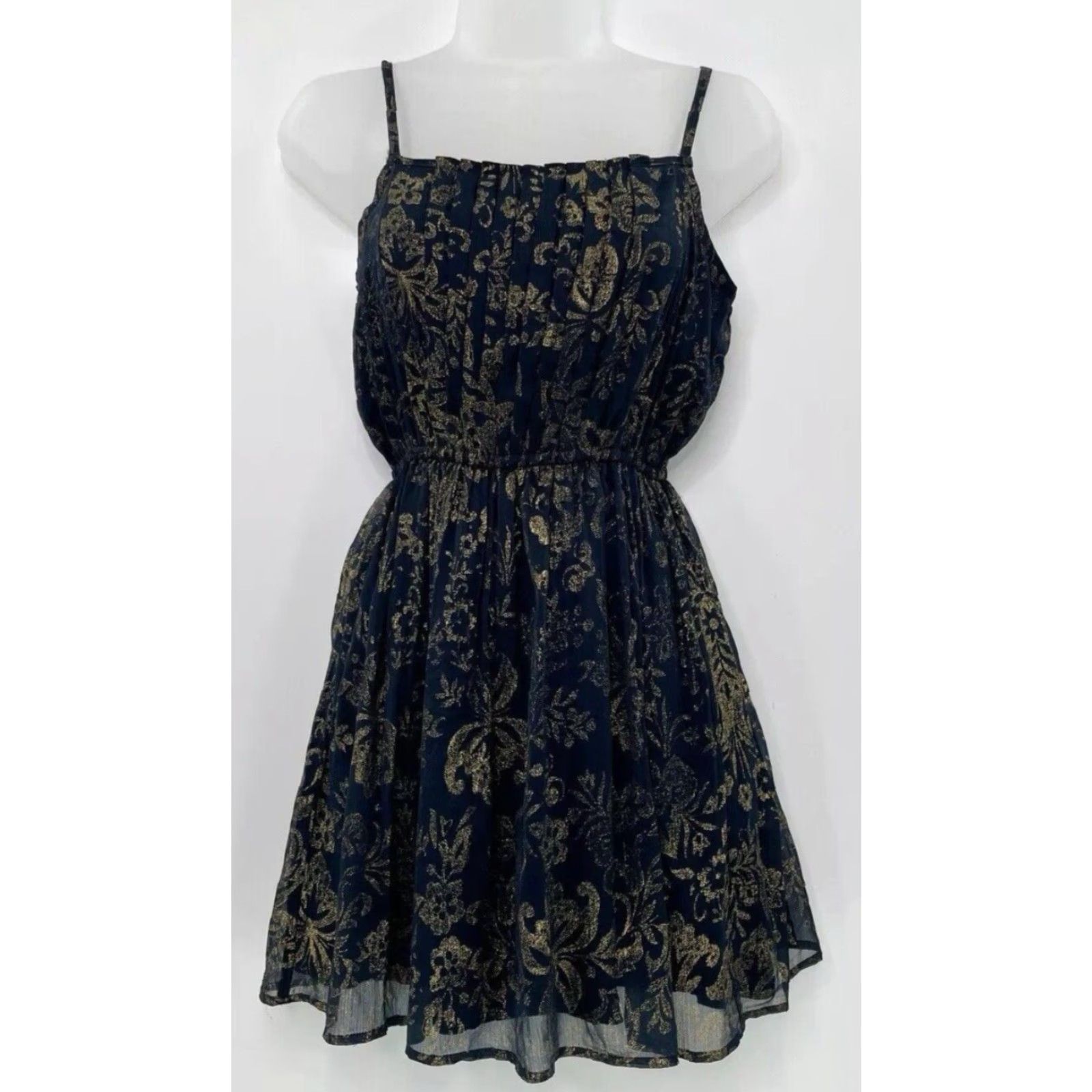 Abercrombie & Fitch Abercrombie & Fitch Women's Sundress Mini Spaghetti Strap Navy Gold Floral Size S XS-00? Size S / US 4 / IT 40 - 2 Thumbnail