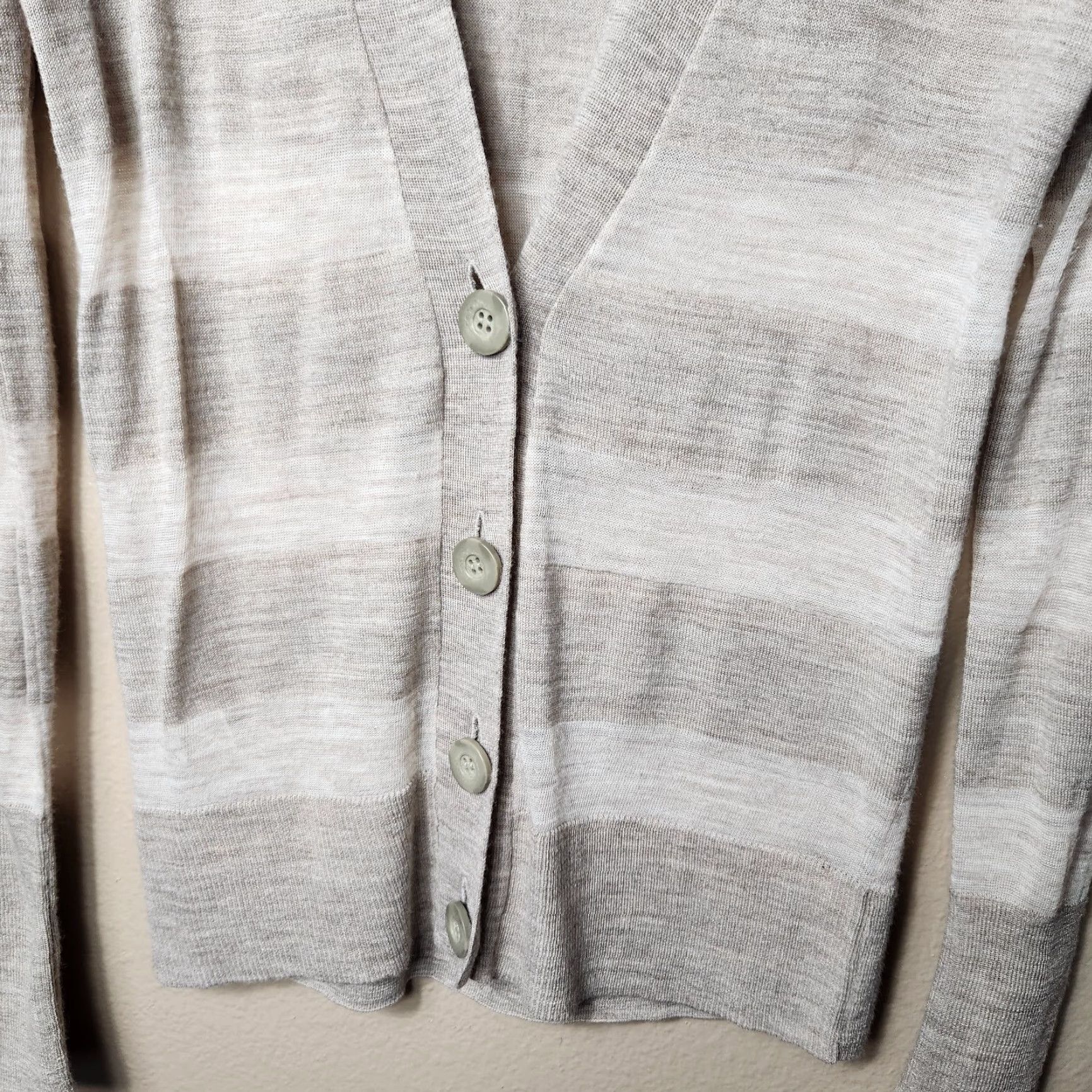 Loft LOFT Womens Tan Stripe Large Lightweight Wool Blend Vneck Cardigan-Size XS Size XS / US 0-2 / IT 36-38 - 2 Thumbnail