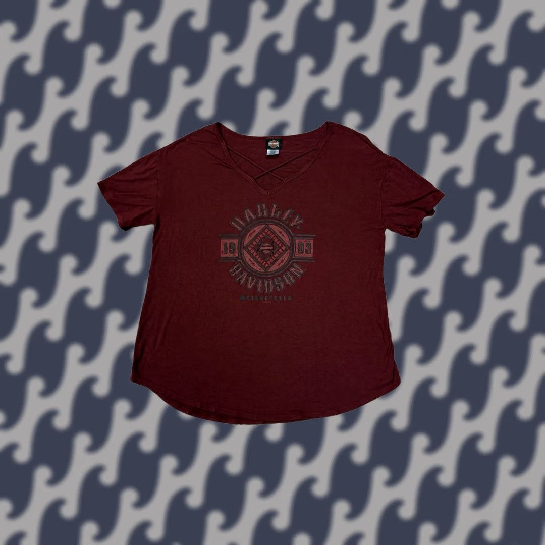 Harley Davidson VINTAGE Harley-Davidson Womens T-Shirt Marble Maroon Woodstock Illinois Size M Regular Short Sleeve Scoop Neck Pullover Casual Basic American Style Size M / US 6-8 / IT 42-44 - 1 Thumbnail
