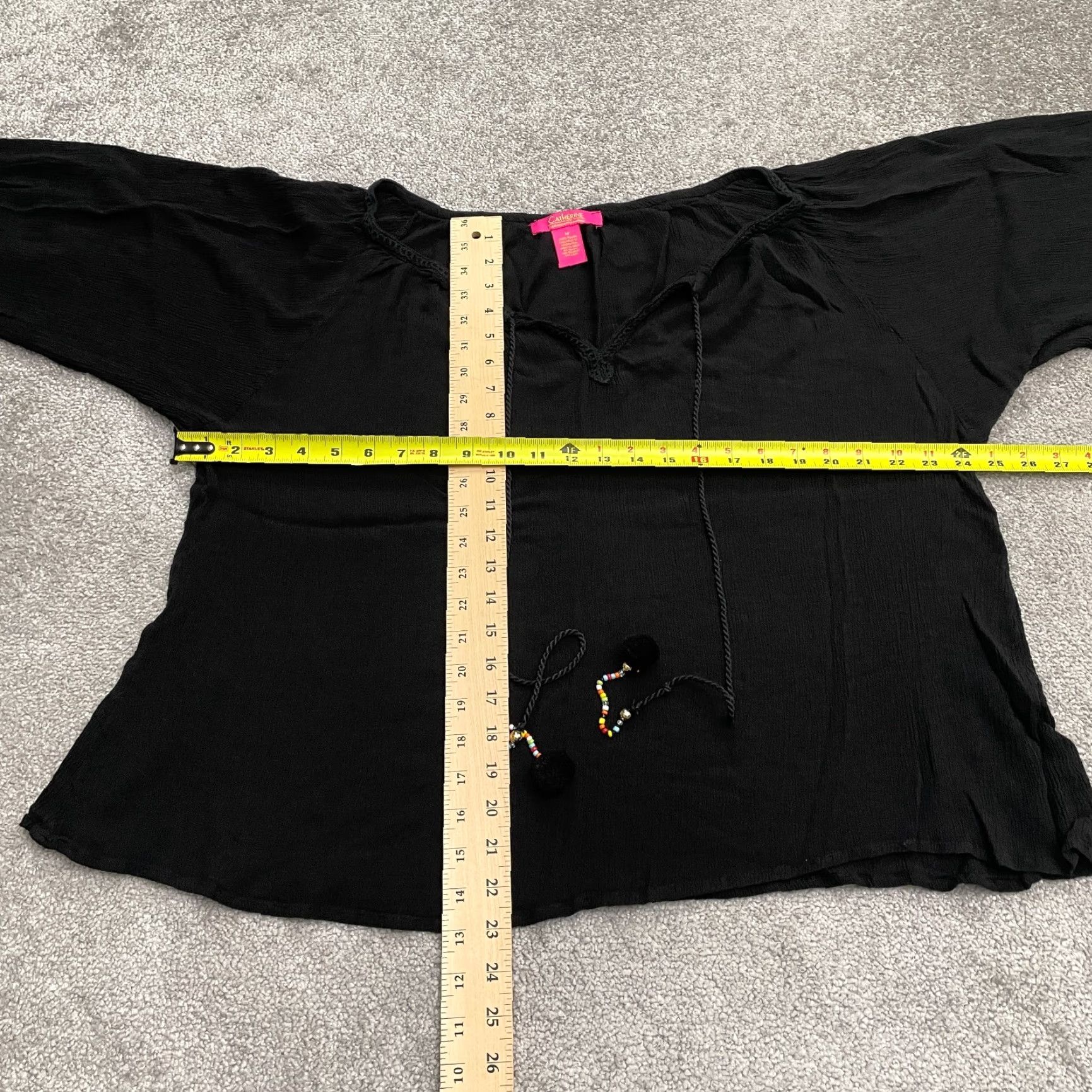 Vintage Catherine Malandrino Tunic Blouse Womens M Black Tasseled Rayon Bohemian Size M / US 6-8 / IT 42-44 - 7 Thumbnail