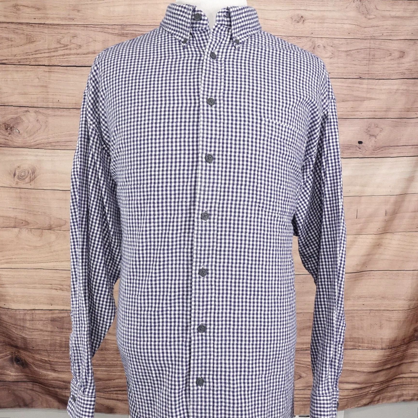Roundtree & Yorke Roundtree & Yorke Mens Shirt 3XL Casual Flannel Long Sleeve Blue White Check Button-Down Big & Tall Size US XXL / EU 58 / 5 - 3 Thumbnail