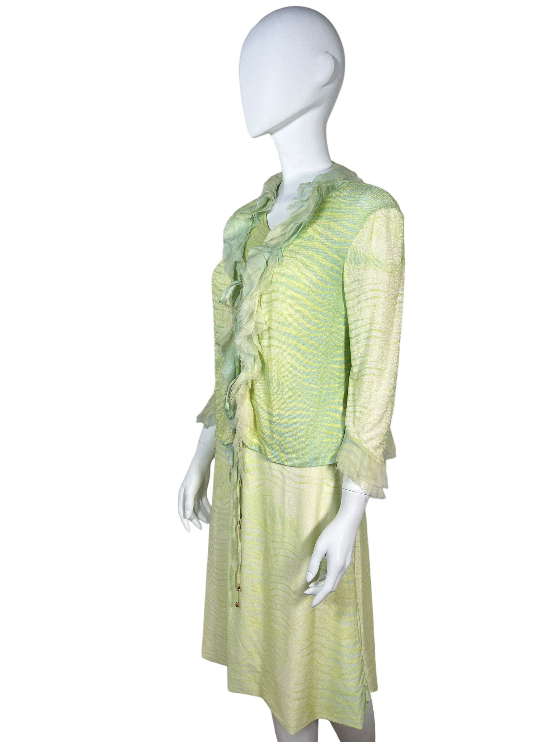 Roberto Cavalli Roberto Cavalli 90s Green Silk Dress with Ruffled Blouse. Size M / US 6-8 / IT 42-44 - 2 Thumbnail