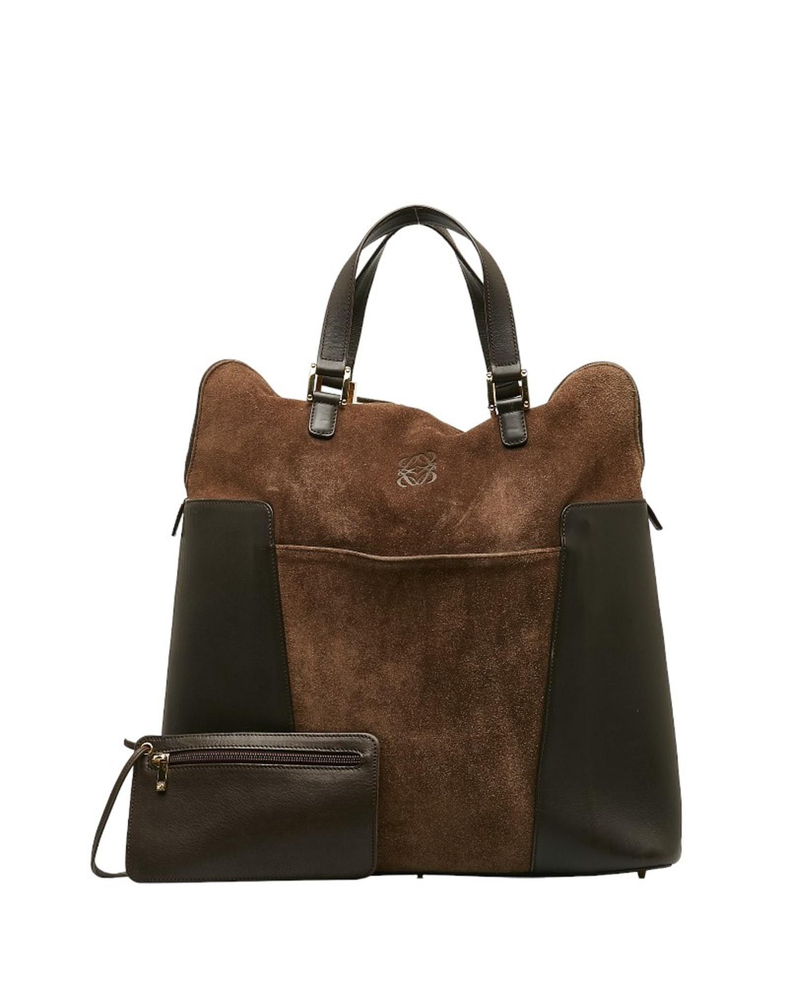 image of Brown Suede Handbag With Loewe Anagram Design, Women's