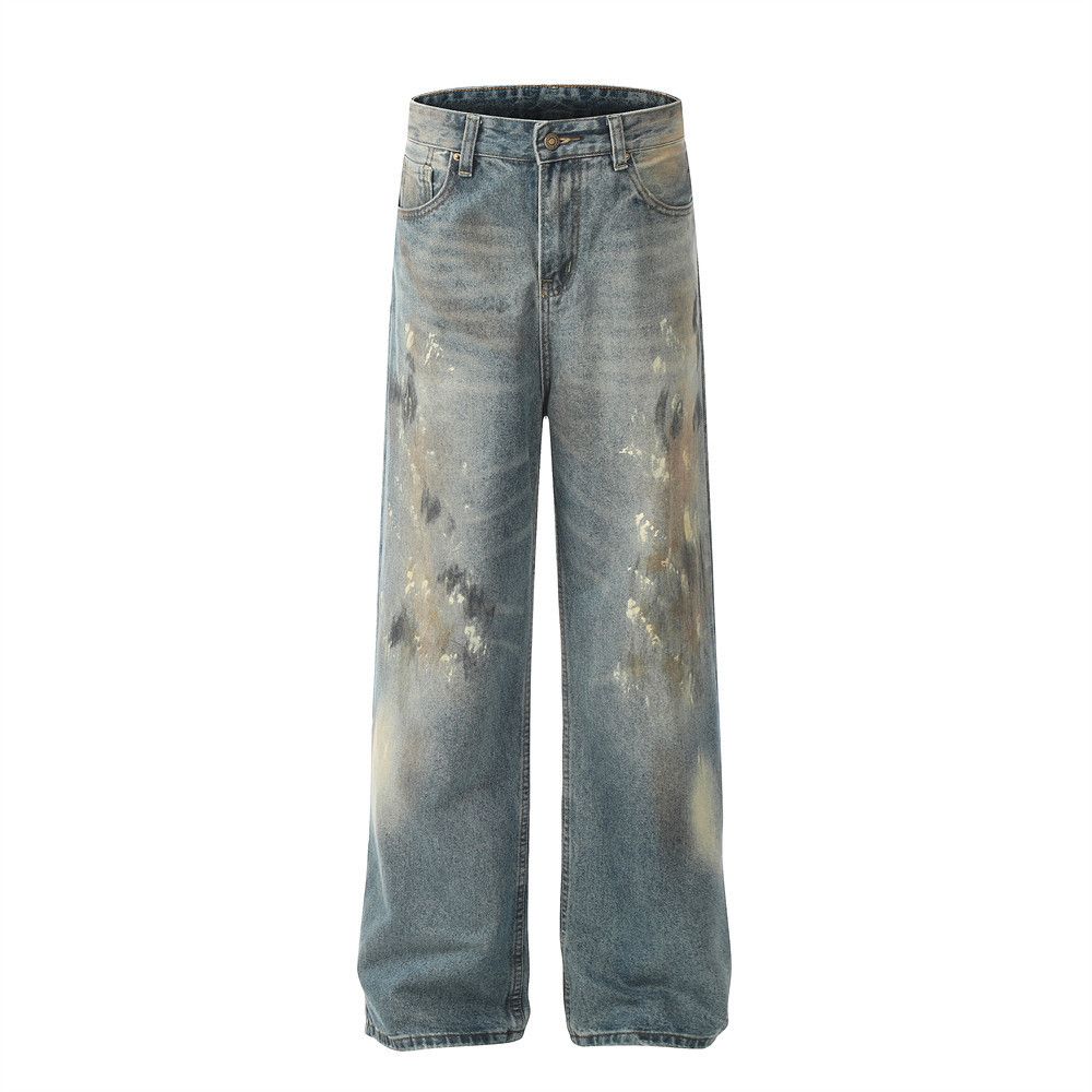 Japanese Brand × Jean Men's hip-hop trendy washed ink-splashed distressed jeans Size US 32 / EU 48 - 1 Thumbnail