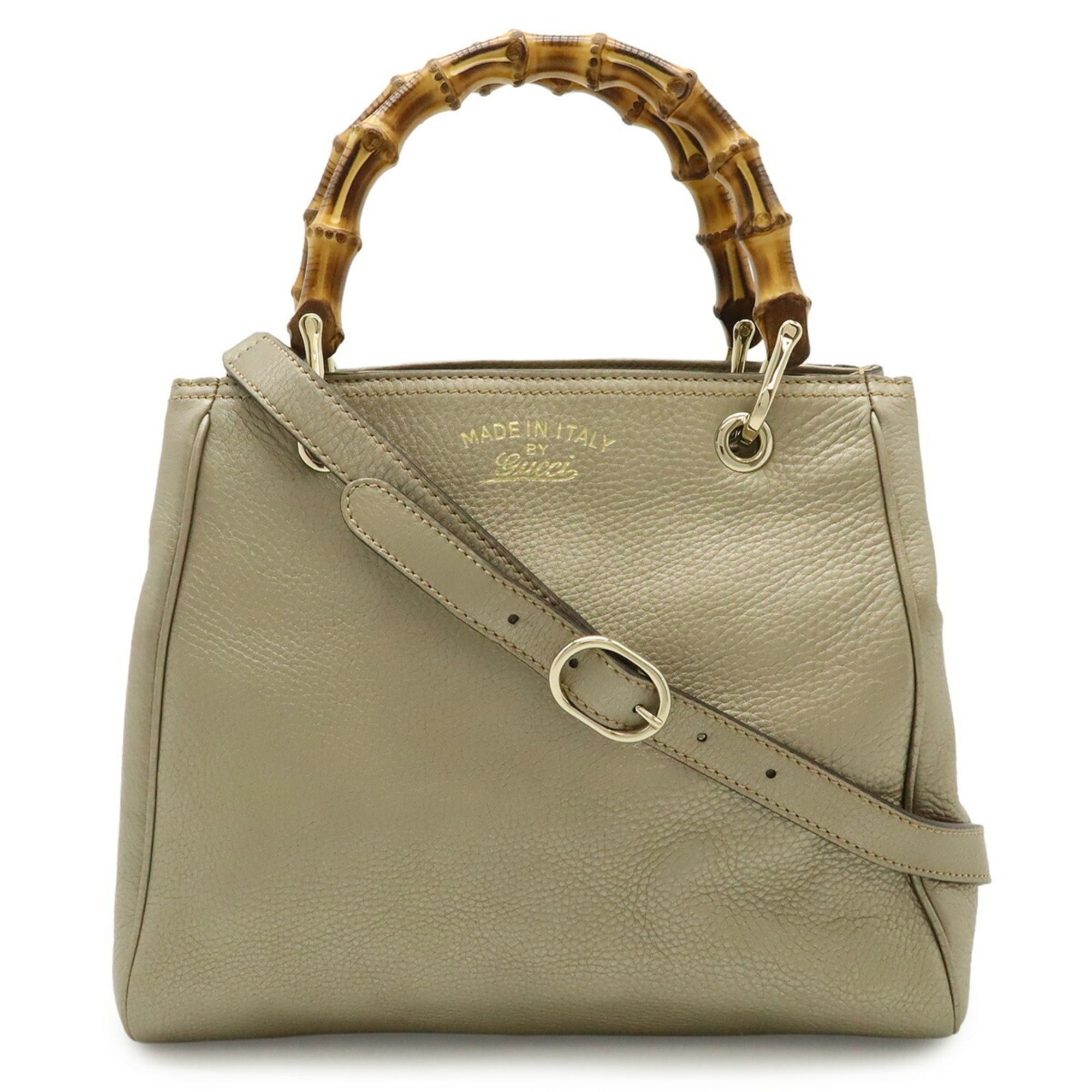 Gucci GUCCI Bamboo Small Shopper Handbag Shoulder Bag Leather Champagne Gold 336032 Size ONE SIZE - 1 Thumbnail