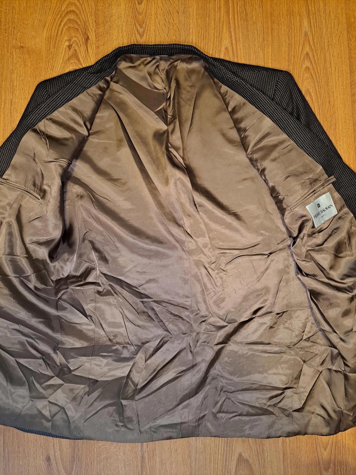 Pierre Balmain Pierre Balmain Sport Coat Mens 44L Brown Wool Houndstooth Size 44L - 7 Thumbnail