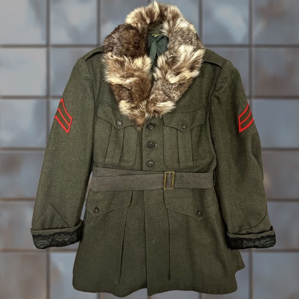Alpha Industries VINTAGE US Marines Wool Coat Mens Small Military Overcoat Fur Shawl Collar Belted Pockets Regular Fit Size US XXS / EU 40 - 1 Thumbnail