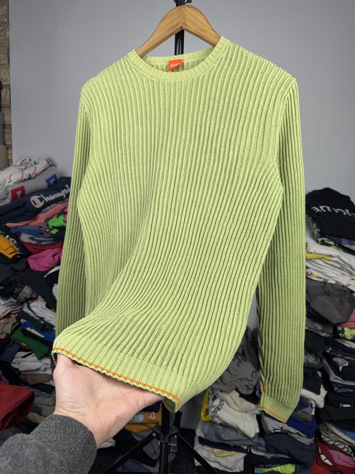 Hugo Boss Avant Garde 00s Hugo Boss Green Ribbed Knit Cotton Sweater Size US M / EU 48-50 / 2 - 6 Thumbnail