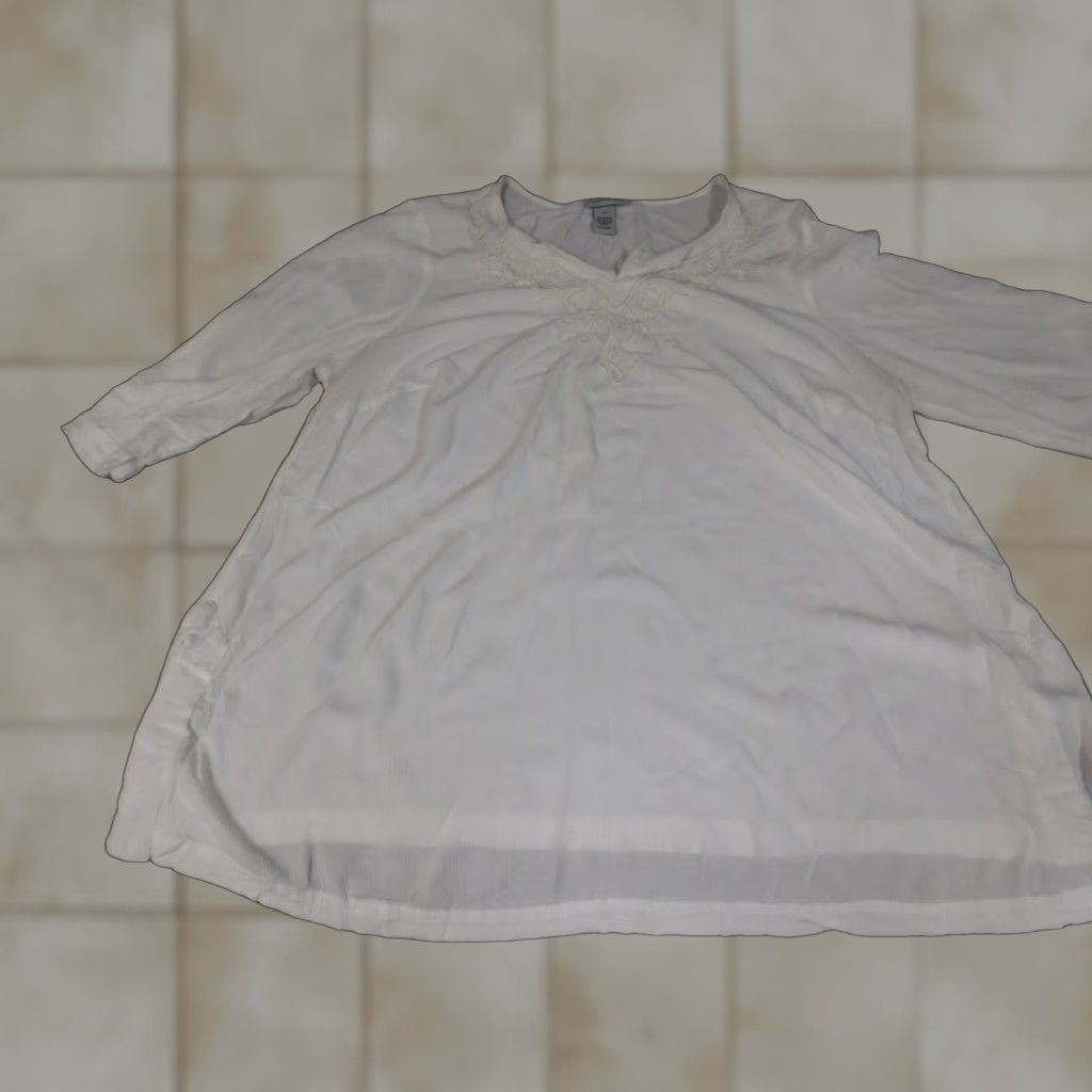 Vintage Catherines Blouse 0X Plus White Crew Neck Long Sleeve Pullover Stretch Rayon Solid Casual Womens Size XL / US 12-14 / IT 48-50 - 1 Thumbnail