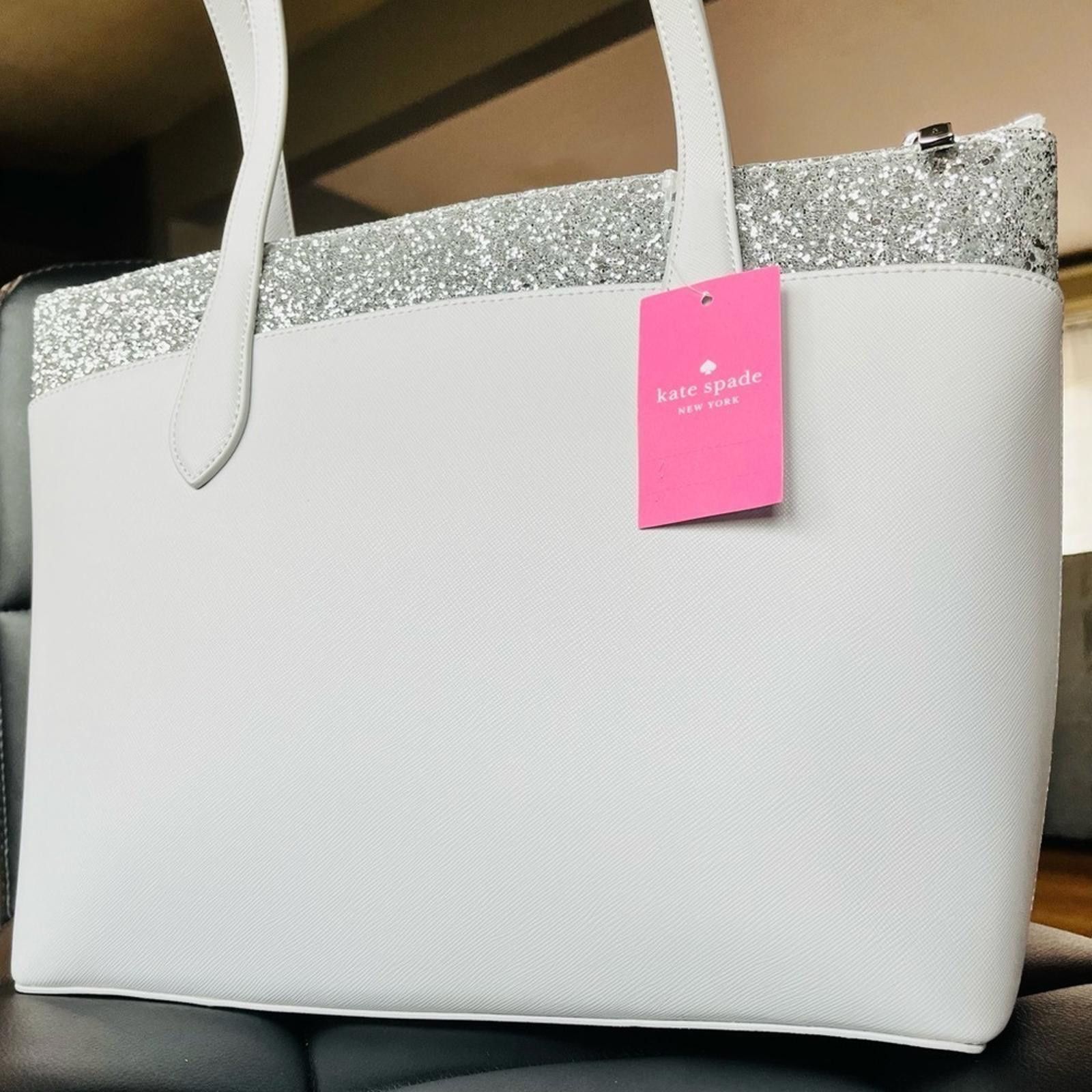 Designer Kate Spade New York Silver Glitter And White Tote NWT Size ONE SIZE - 3 Thumbnail