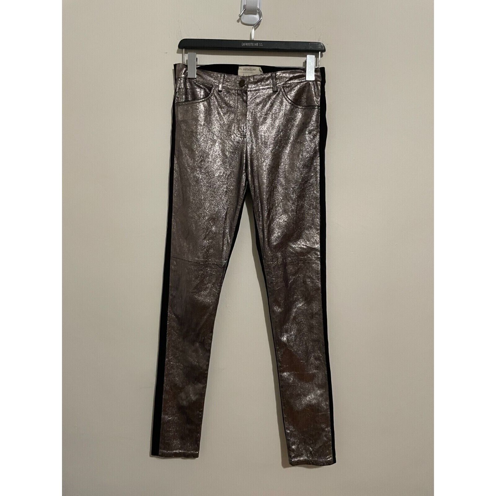 image of Nicole Miller Artelier Leather Jeggings Jeans Gold/burgundy in Blue, Women's (Size 27)