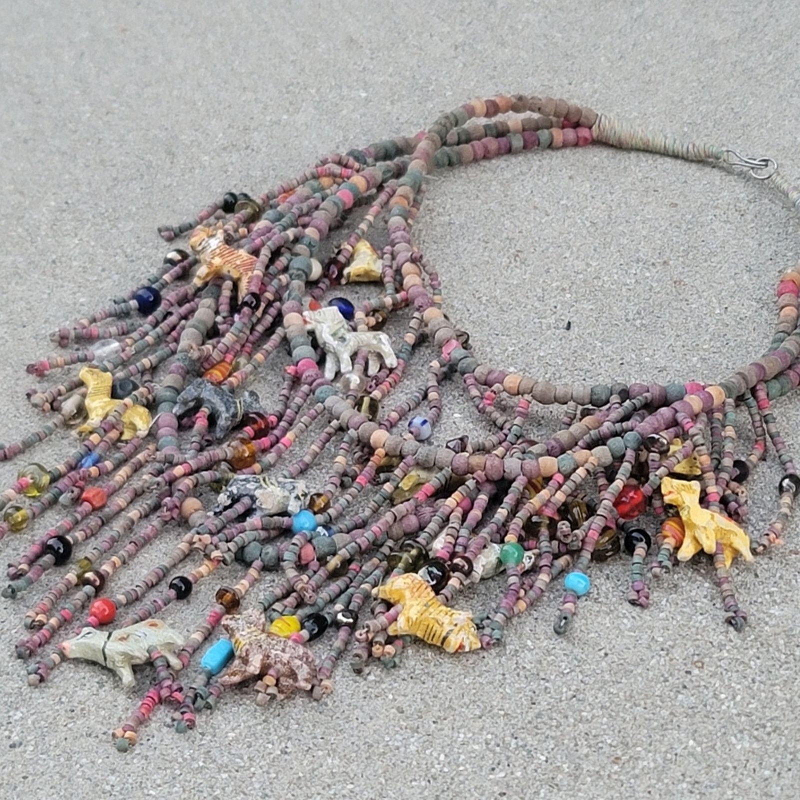 Handmade Vtg African Wooden Carved Animals Beaded Necklace Size ONE SIZE - 1 Thumbnail