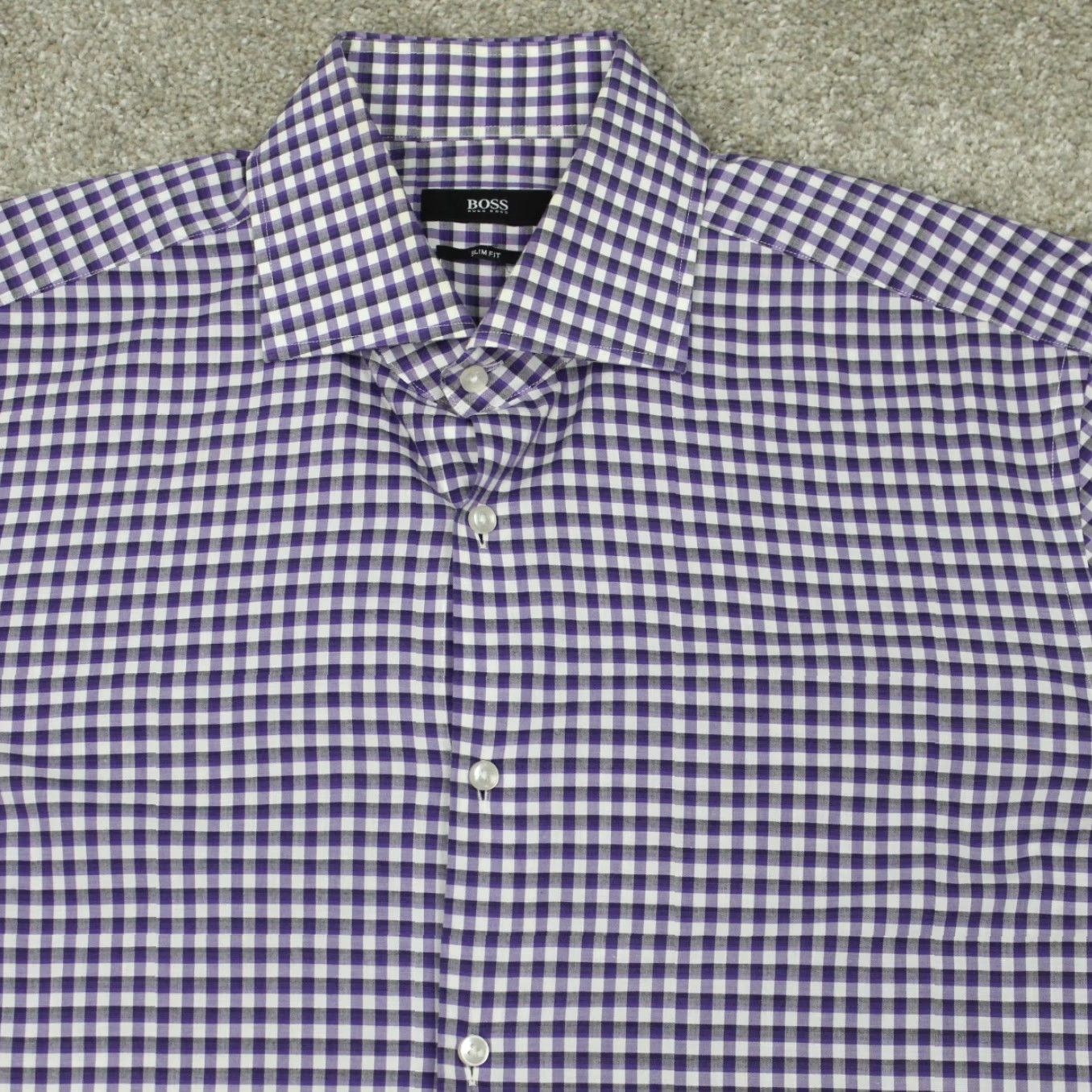Hugo Boss HUGO BOSS Prince Dress Shirt Mens 16, 41 Purple/White Slim Fit Cotton L/S Shirt Size 42R - 4 Thumbnail