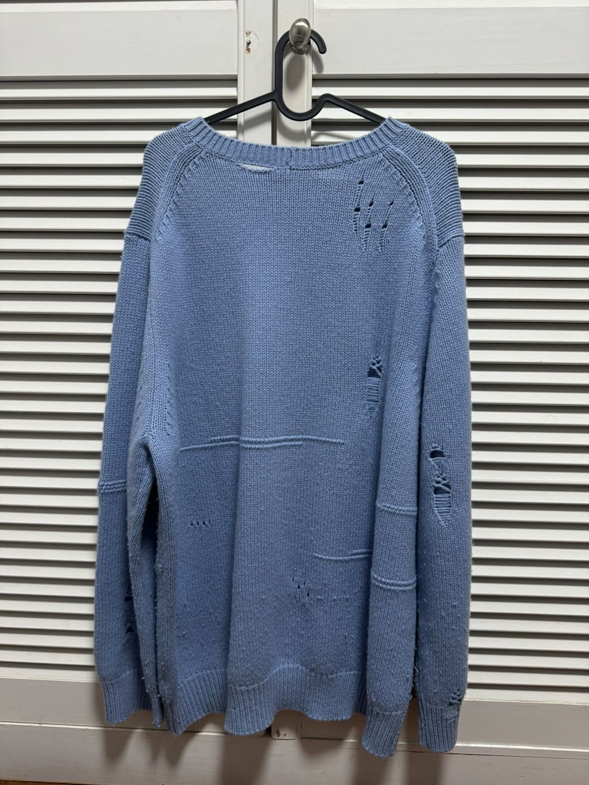Helmut Lang Light Blue Distressed Sweater Size US L / EU 52-54 / 3 - 2 Thumbnail