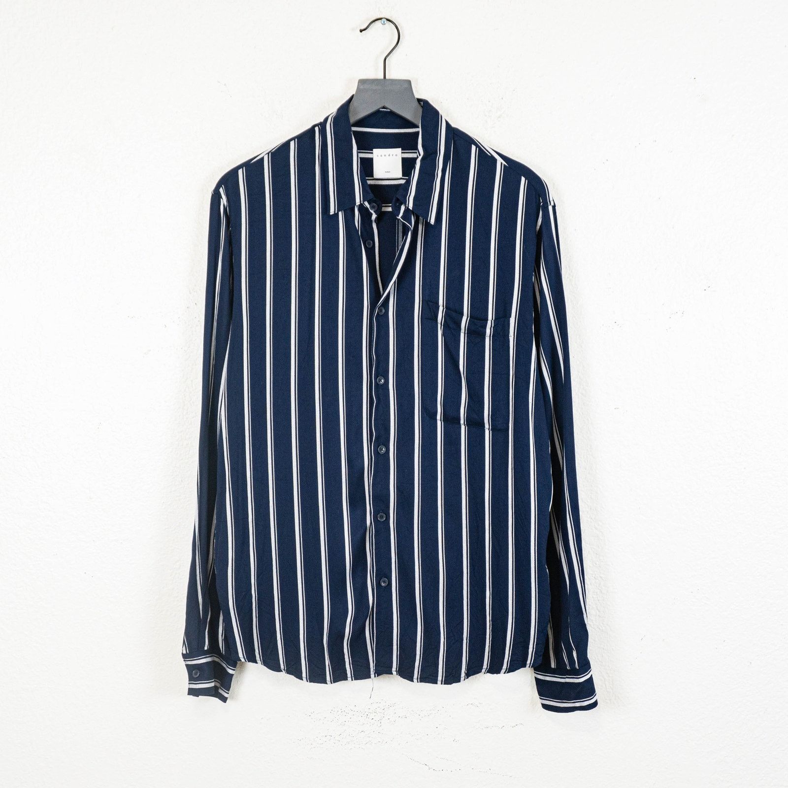 Sandro Sandro Paris Flow Striped Shirt button up Navy striped XL Size US XL / EU 56 / 4 - 2 Thumbnail