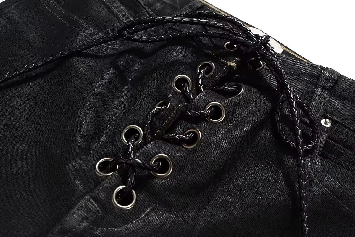 Designer Streetwear Design Ribbons Stretch Flare Baggy Bootcut Jeans Size US 32 / EU 48 - 6 Thumbnail