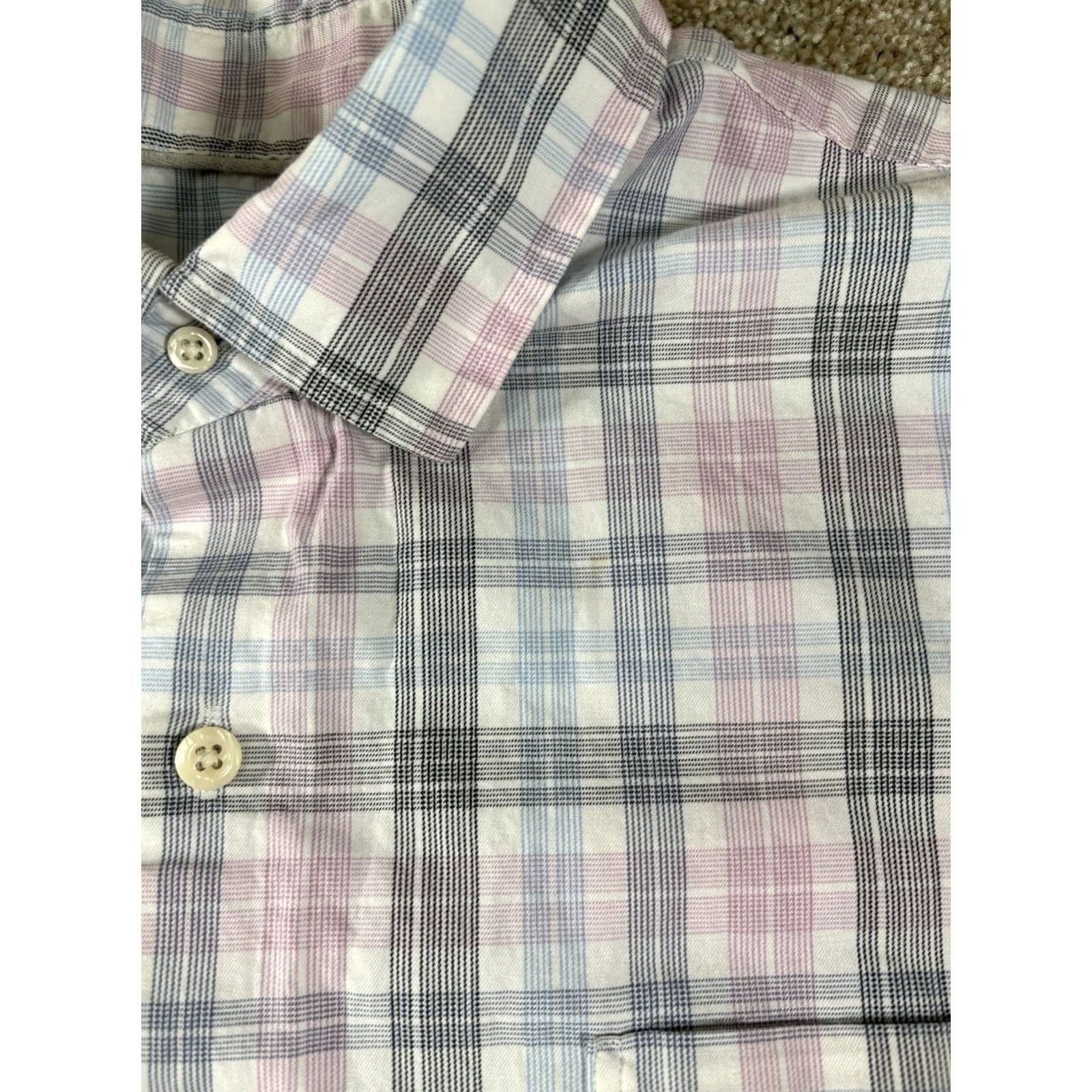 Peter Millar Peter Millar Dress Shirt Mens Large Blue Plaid Check Button Up 100% Cotton Regular Long Sleeve White Collar Mens Shirt Size 42R - 3 Thumbnail