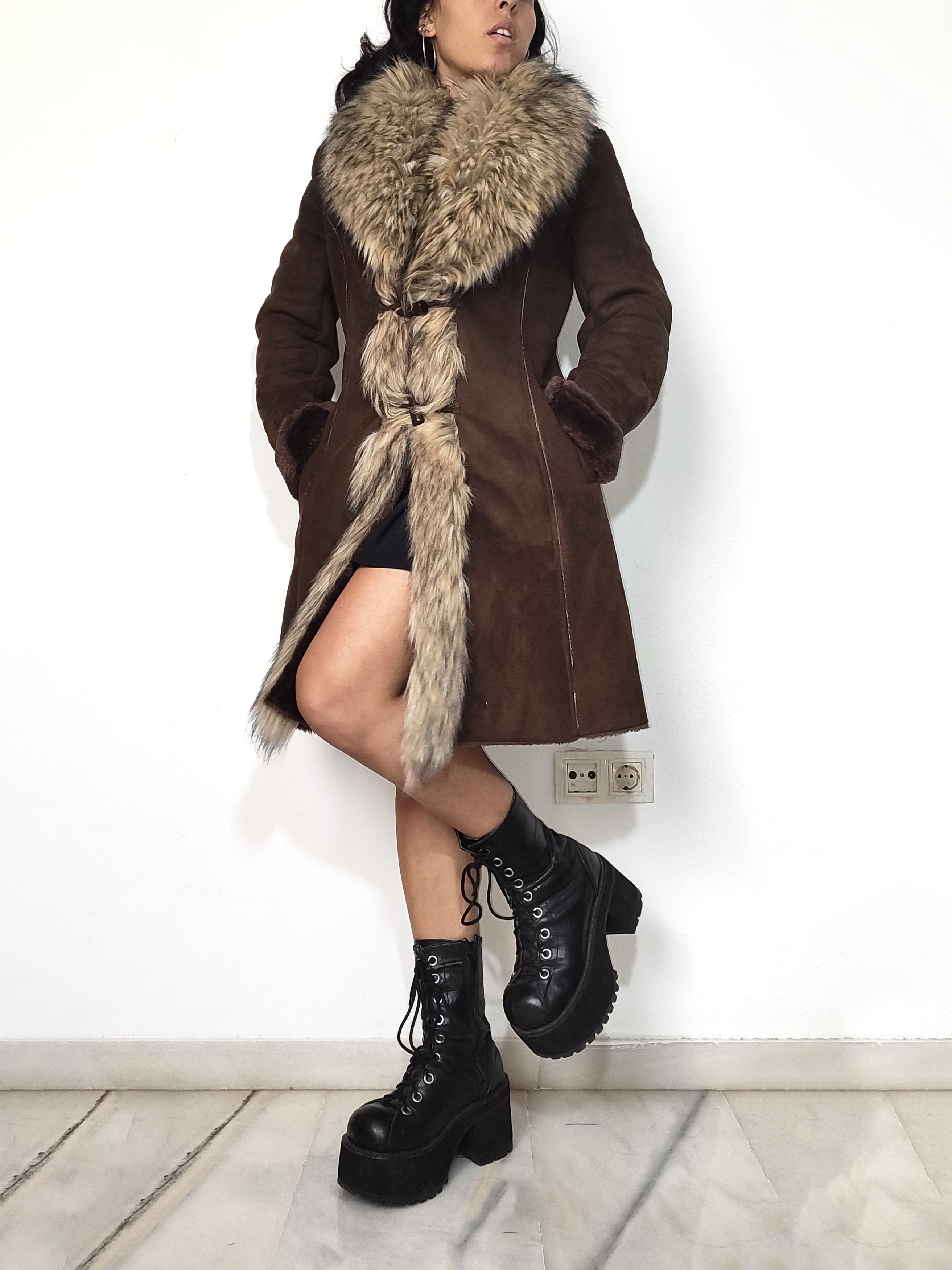 Vintage Vintage Y2k Y2k Brown Faux Fur Afghan Coat Size L / US 10 / IT 46 - 3 Thumbnail