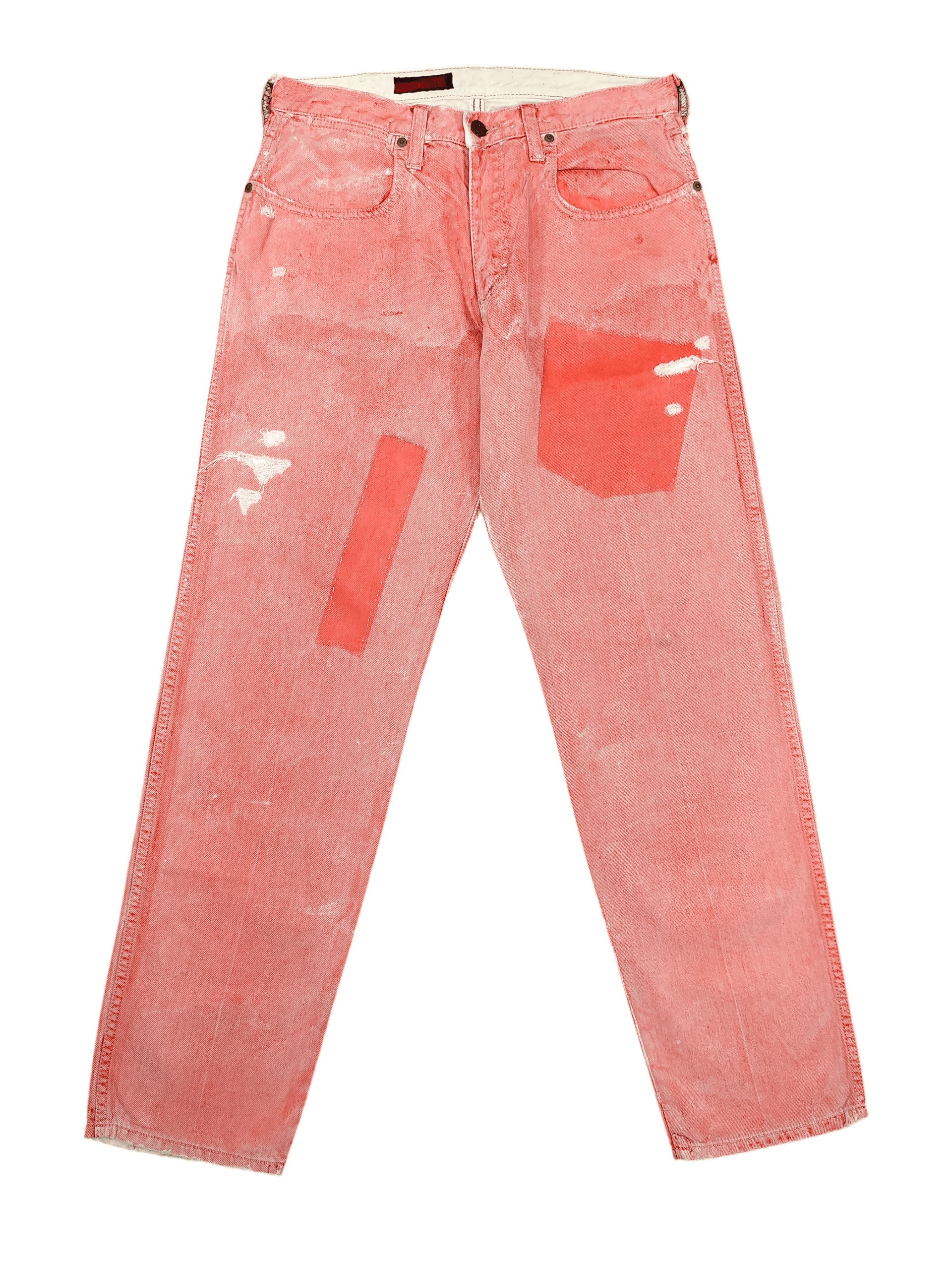 Japanese Brand 00s RNA SLANG 🇯🇵 Red Overdyed Pacthwork Distressed Jeans Size US 30 / EU 46 - 1 Thumbnail