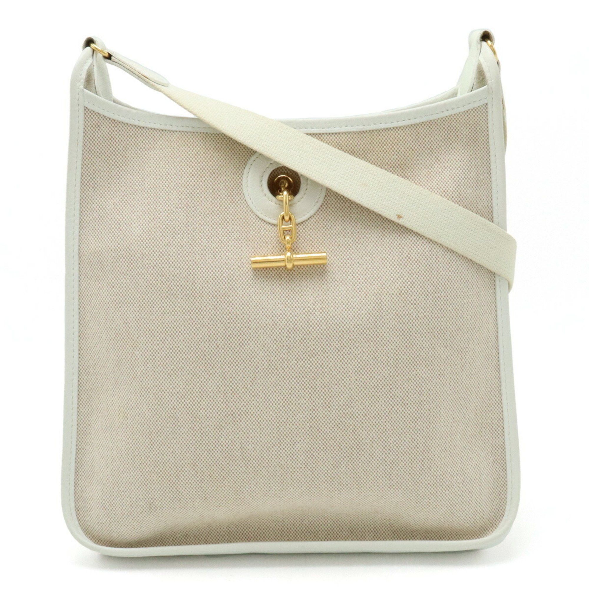 image of Hermes Vespa Pm Shoulder Bag Toile H Leather Beige White □B Stamp, Women's