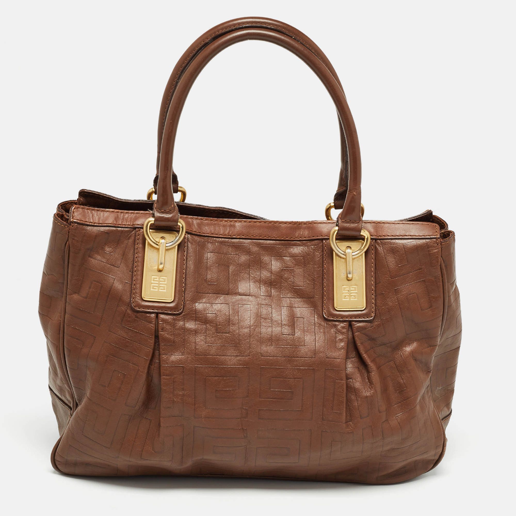 image of Givenchy Brown Monogram Embossed Leather Tote, Women's