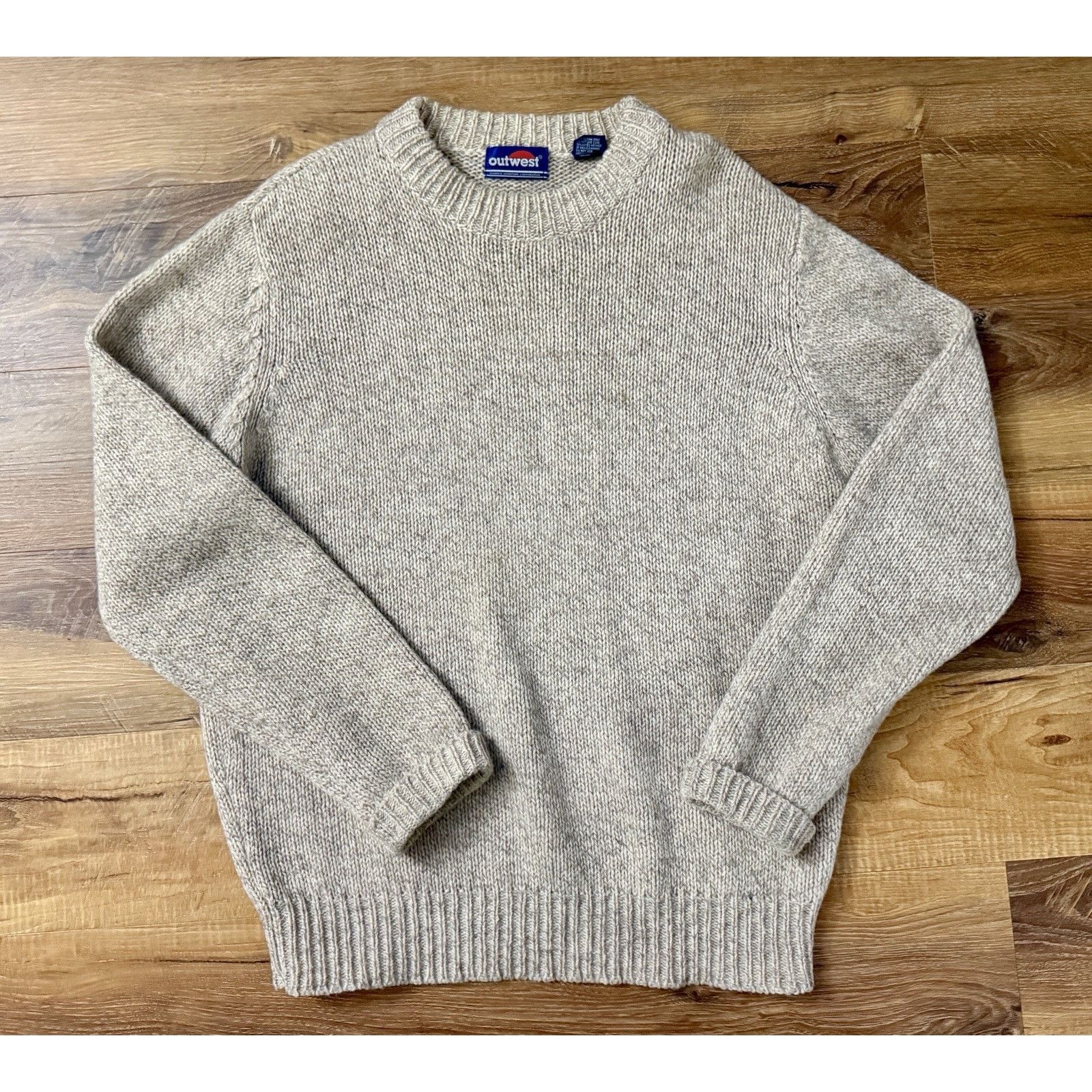Other Vintage Out west | Women Wool Blend Tan Crew Grandpa Sweater Size L / US 10 / IT 46 - 2 Thumbnail