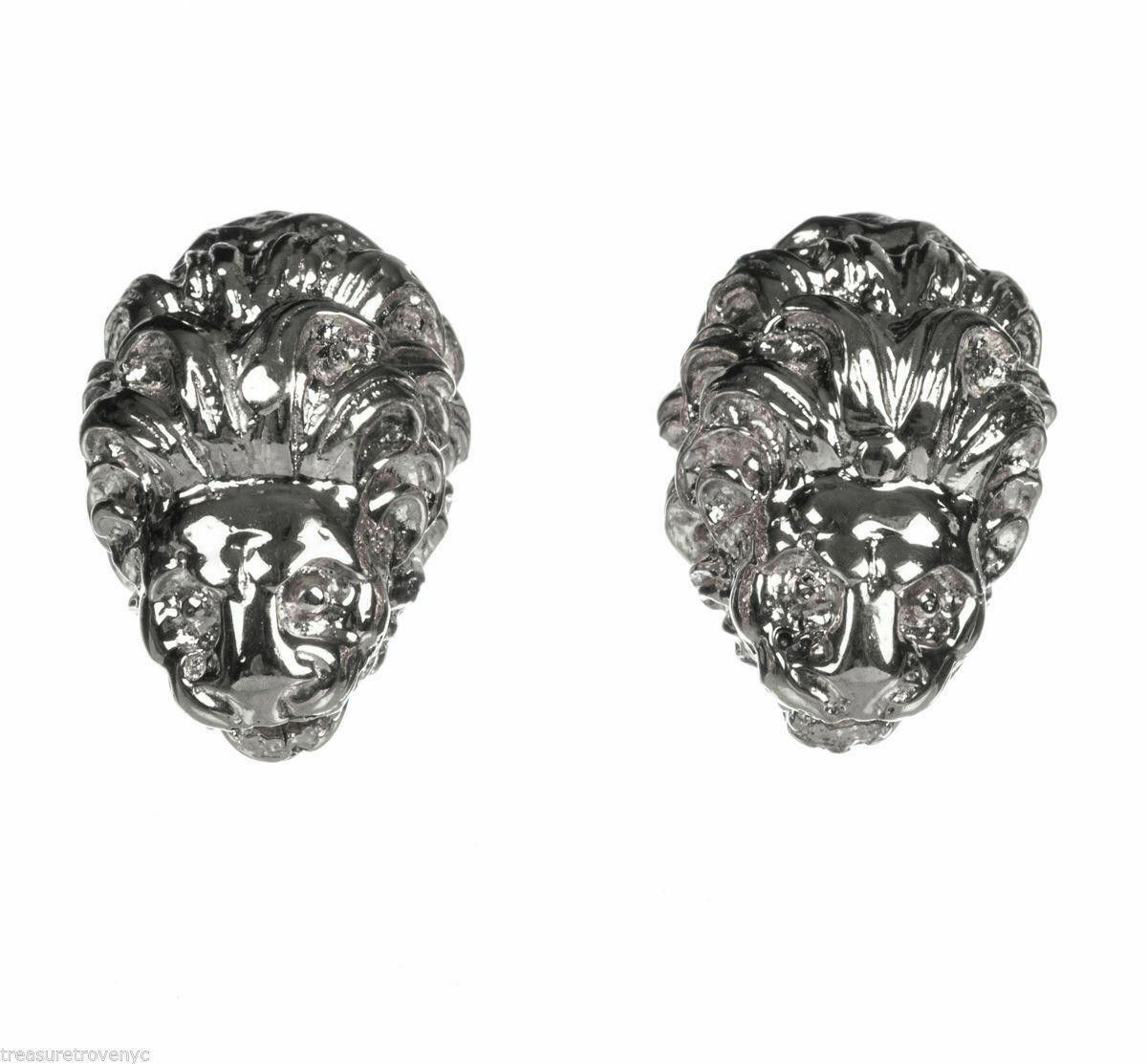 Designer Sterling Silver Plated Brass Etruscan Lion Stud Earrings Size ONE SIZE - 1 Thumbnail