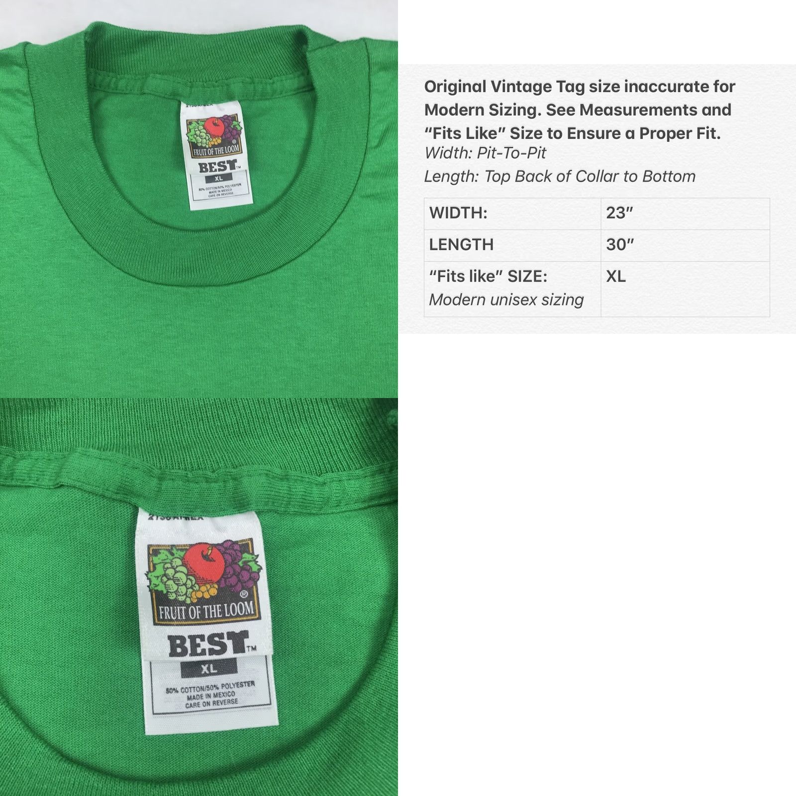 Fruit Of The Loom VINTAGE FRUIT OF THE LOOM T-Shirt Men XL Green 90s 80s Kelly Crew Neck Short Sleeve Cotton Polyester Smooth Soft Thin NOS Vintage Shirt Size US XL / EU 56 / 4 - 8 Thumbnail