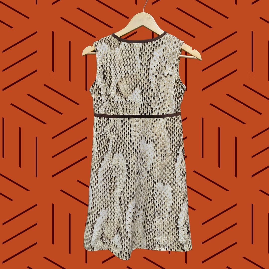 Vintage Chadwicks Snake Print Sleeveless Dress Collared, Knee Length, 2P Petite, Brown, Women, Polyester, Casual Workwear, Spring Summer, Machine Washable Size XS / US 0-2 / IT 36-38 - 1 Thumbnail
