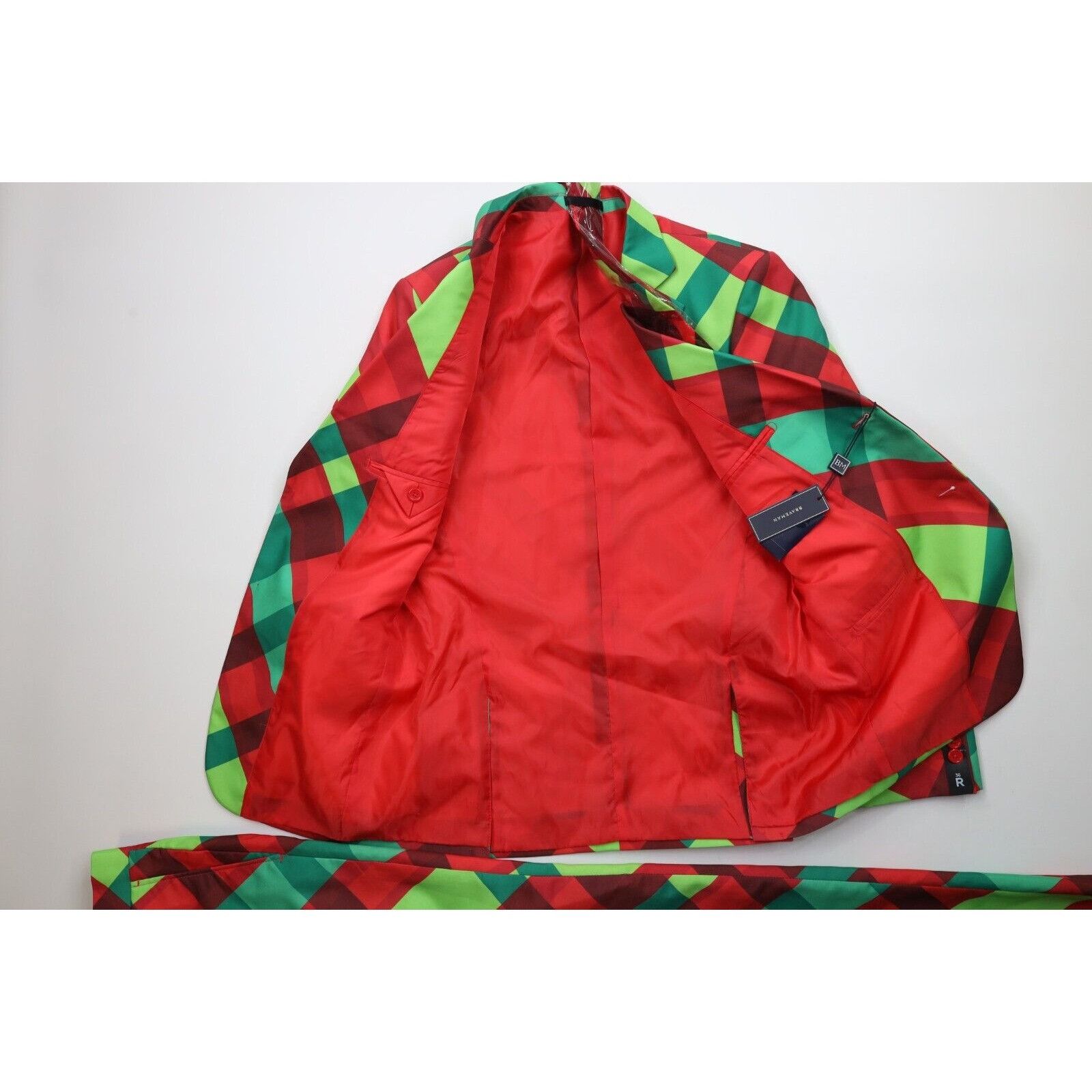 Vintage New Brave Man Christmas Plaid 3 Piece Suit 36R Size 36R - 8 Thumbnail