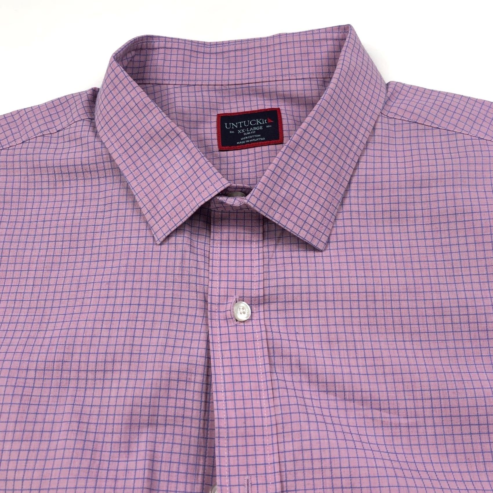 UNTUCKit UNTUCKit Slim Fit XXL 100% Cotton Button Collared Shirt Pink Blue, Long Sleeve, Plaid, Button-Up, Casual, Men, 2XL Size US XXL / EU 58 / 5 - 2 Thumbnail