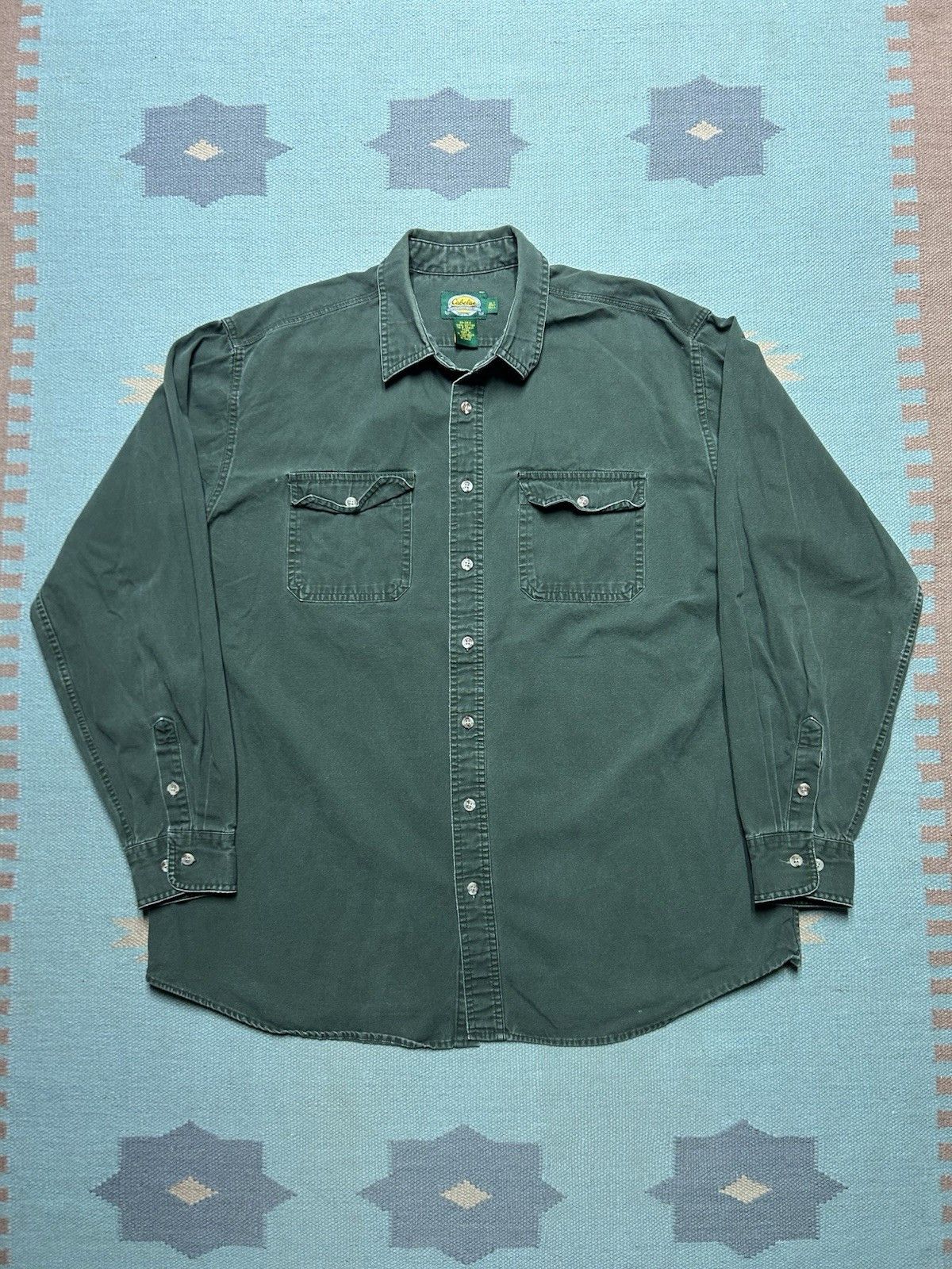 Vintage Vtg cabelas button shirt canvas cotton army green XL tall Size US XL / EU 56 / 4 - 1 Thumbnail