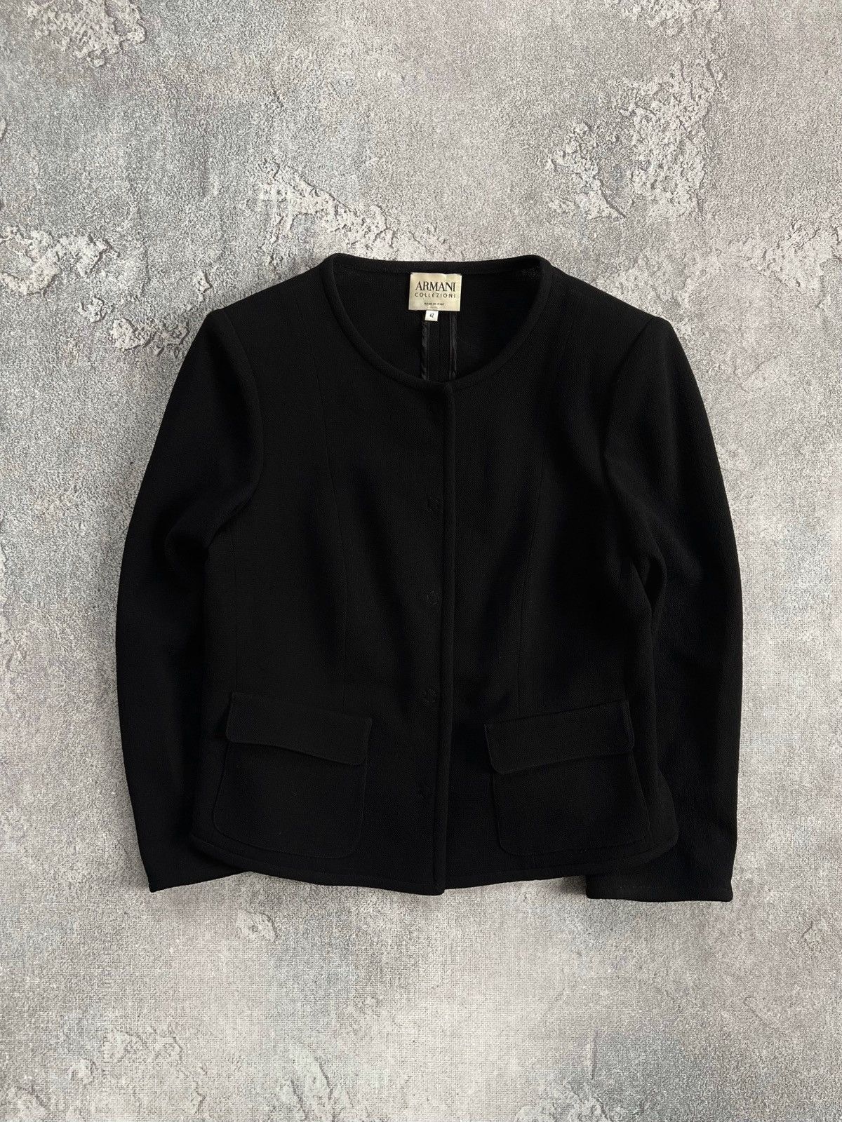 Armani Collezioni Cropped Black Button Snap Blazer Jacket 42