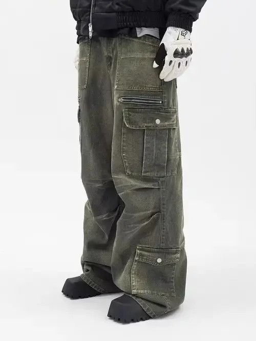 VIBE Retro washed distressed workwear loose wide leg jeans Size US 32 / EU 48 - 2 Thumbnail