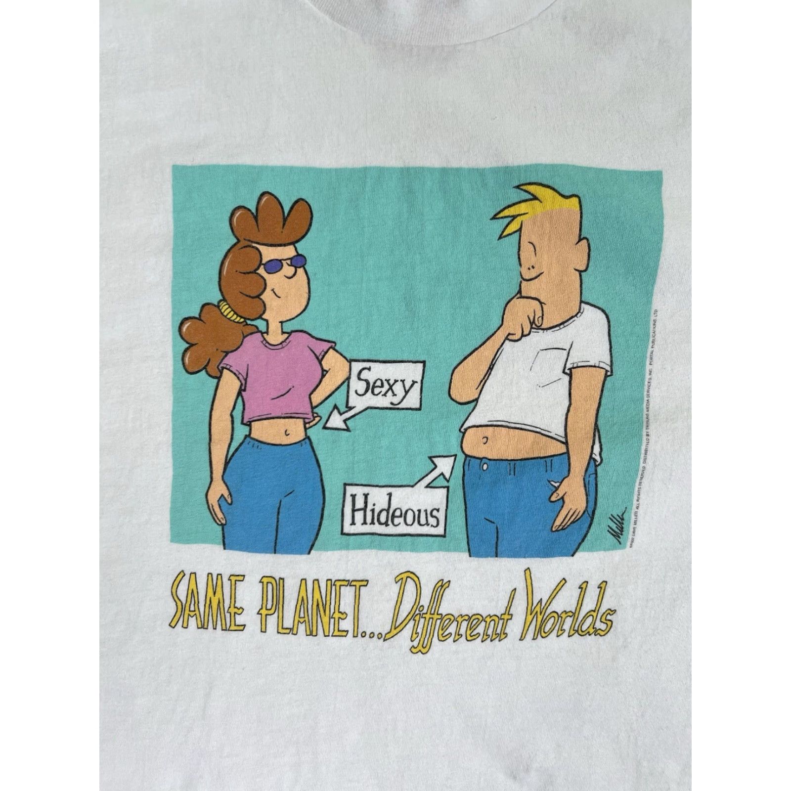 Hanes VINTAGE Hanes T-Shirt Mens XL White 90s Same Planet Different World Funny Comics Size US XL / EU 56 / 4 - 2 Thumbnail