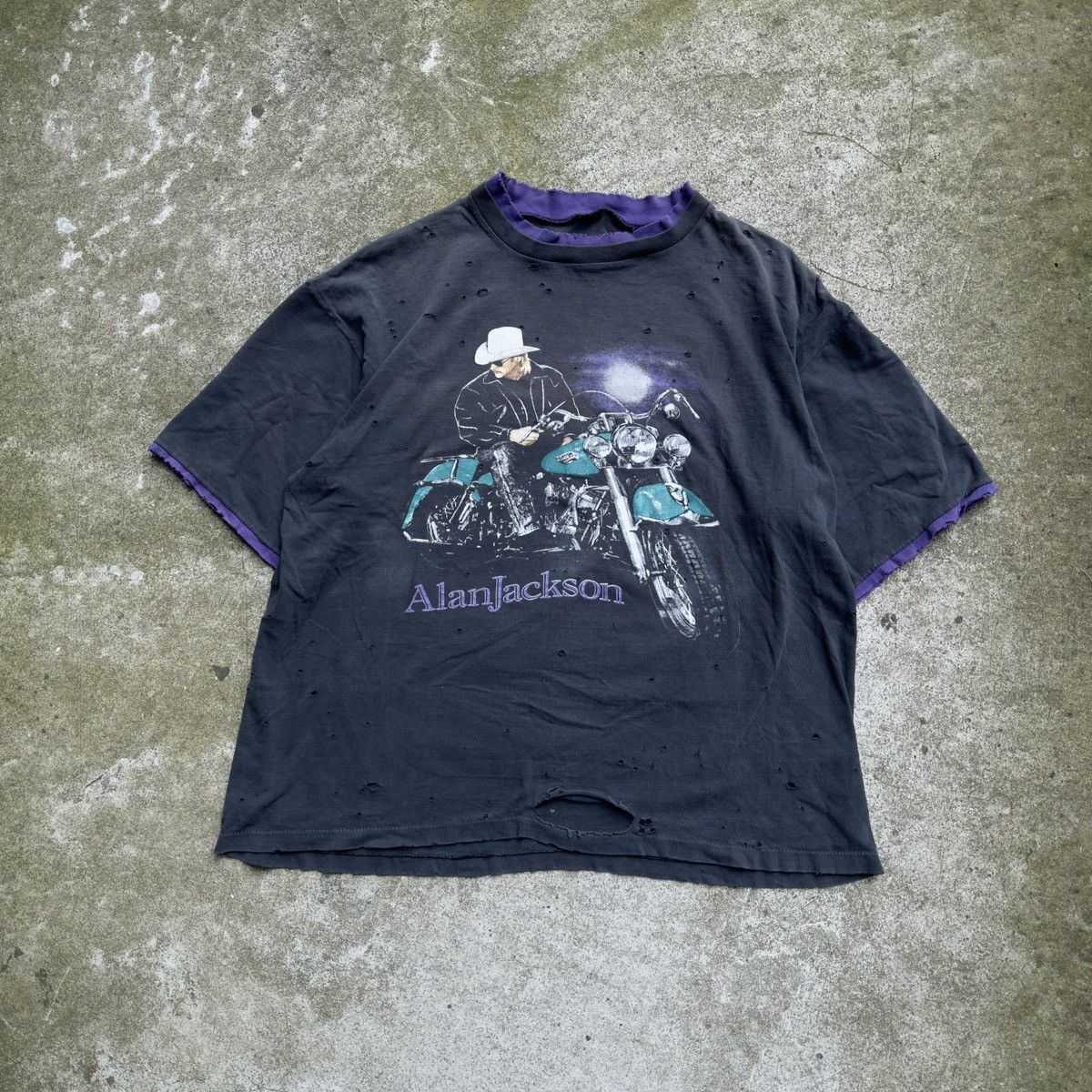 Vintage Alan Jackson Thrashed Distressed Double Layer Tee ERD Grunge Size US XL / EU 56 / 4 - 1 Thumbnail