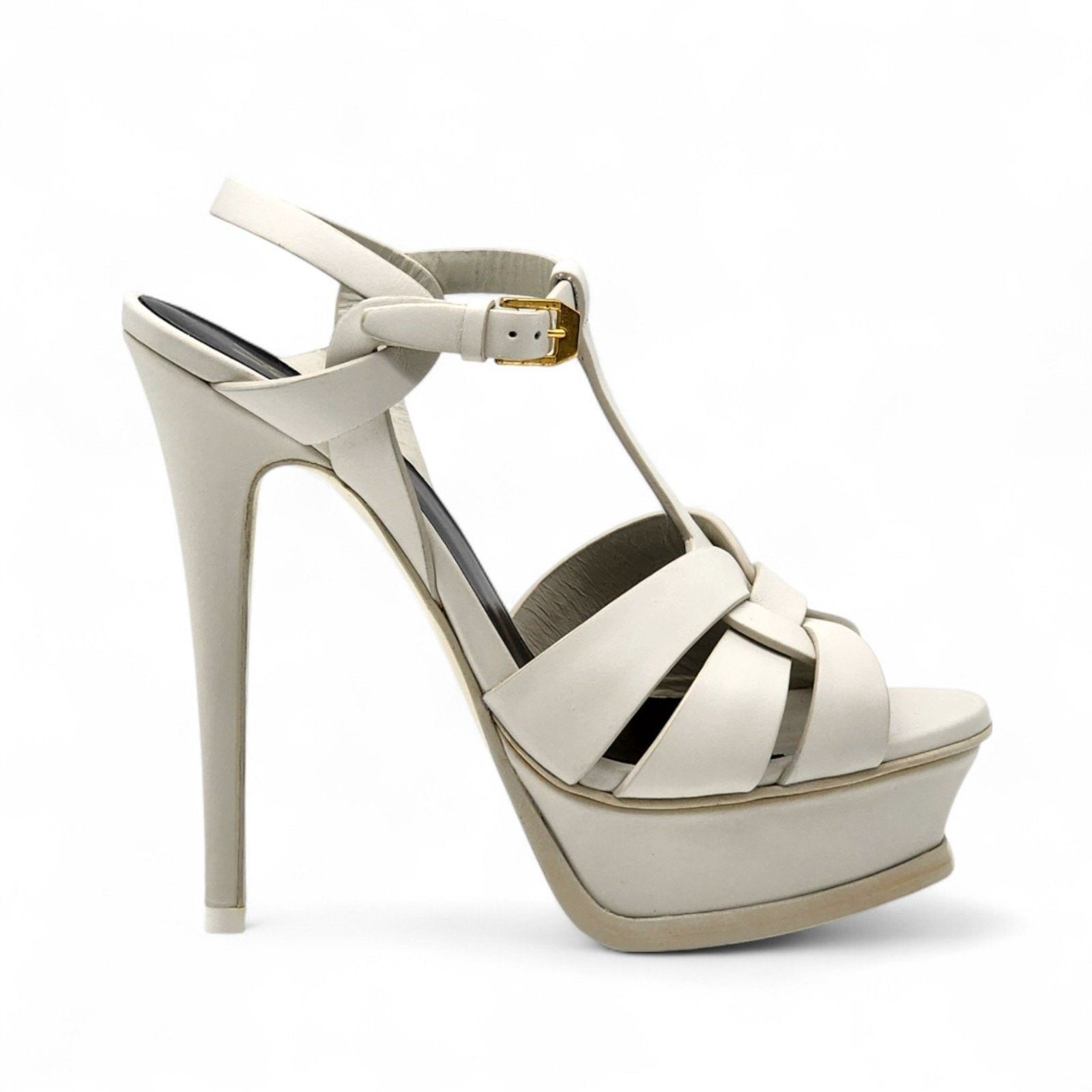 Saint Laurent Paris Tribute Platform Leather Pumps White EU 40 US 9.5 - $1100 Size US 10 / IT 40 - 3 Thumbnail
