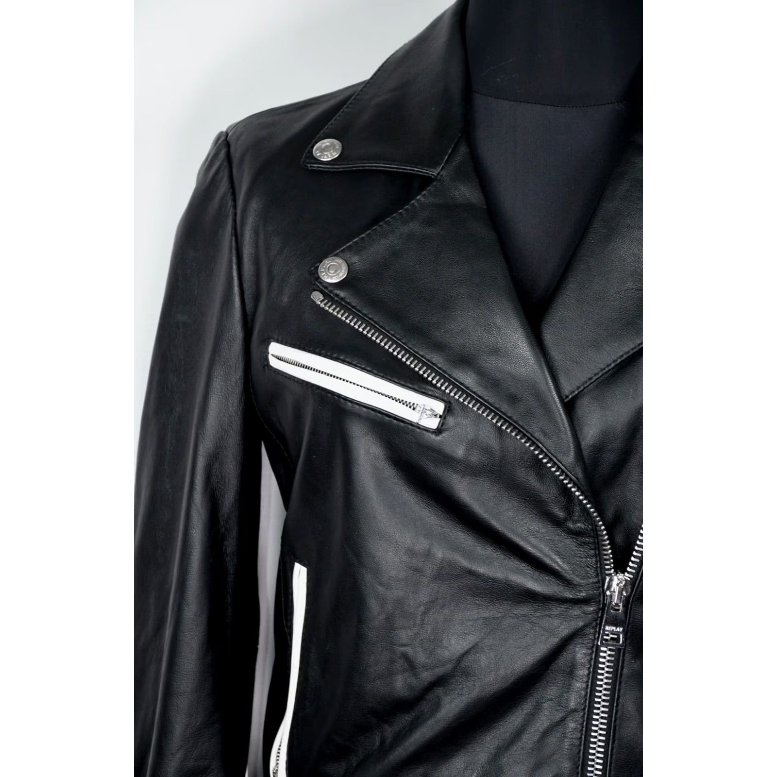 Replay REPLAY W7430A Lambskin Leather Biker Black Jacket Women's S Size - Women, Jacket, Black, Leather, Biker, Replay Size S / US 4 / IT 40 - 3 Thumbnail