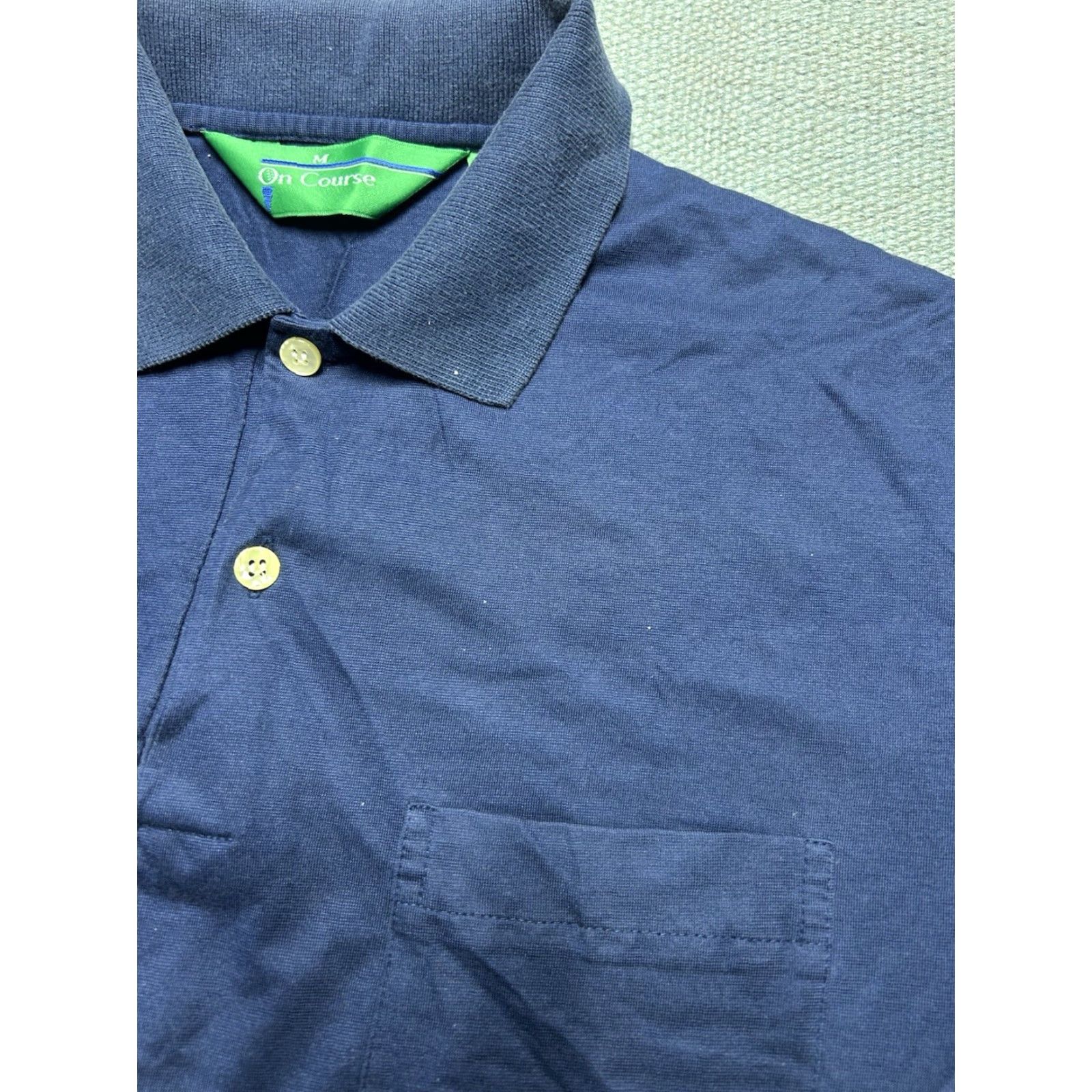 Vintage VINTAGE Polo Shirt Navy Blue 80s 90s Short Sleeve Blank Medium Men M Polyester Cotton Regular Blue Shirt Mens Size US M / EU 48-50 / 2 - 4 Thumbnail