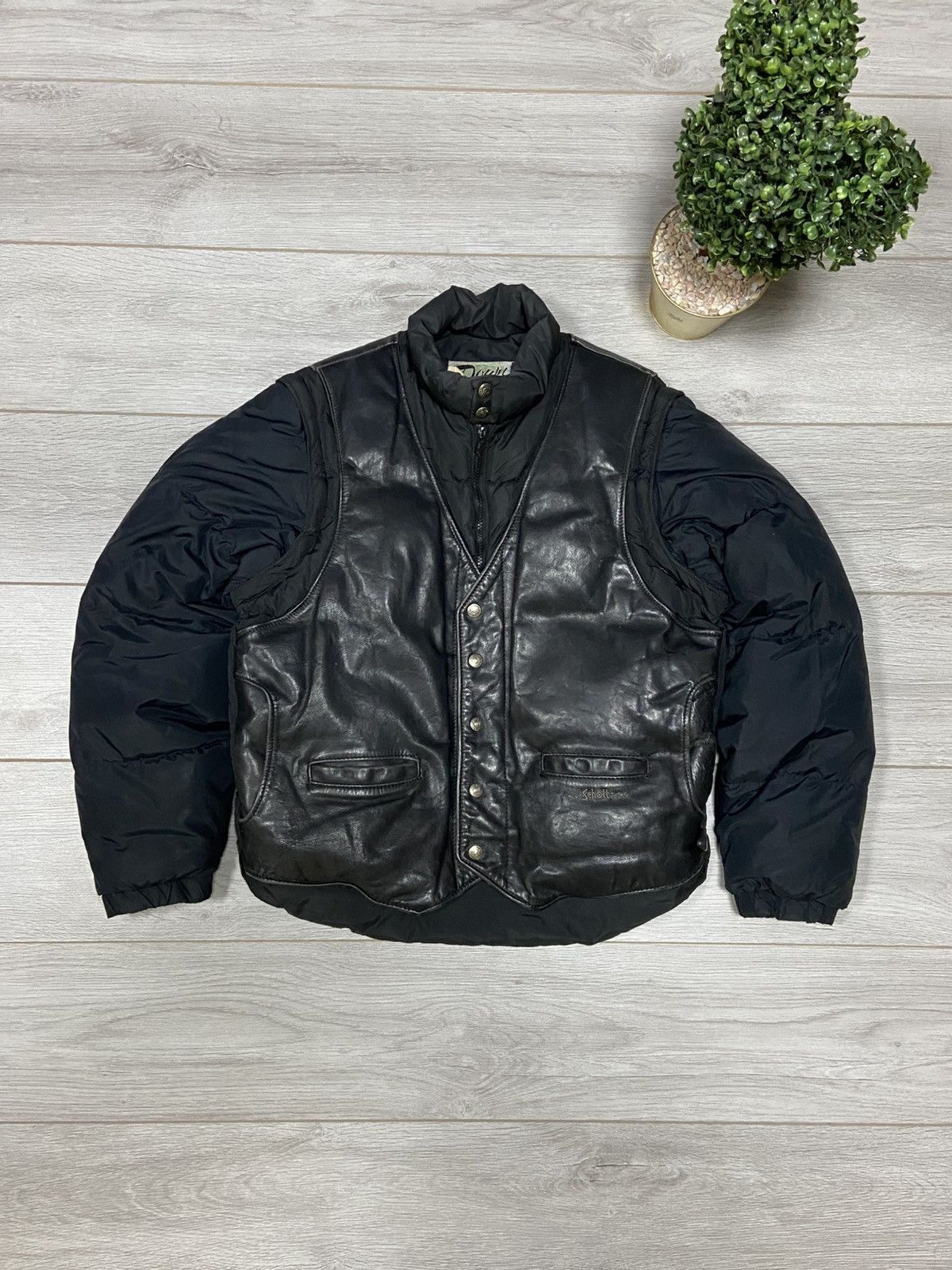 ダウンジャケット Supreme Down Leather Vest  Jacket schott Leather Vest Schott Leather Down Jacket Supreme/Schott Down