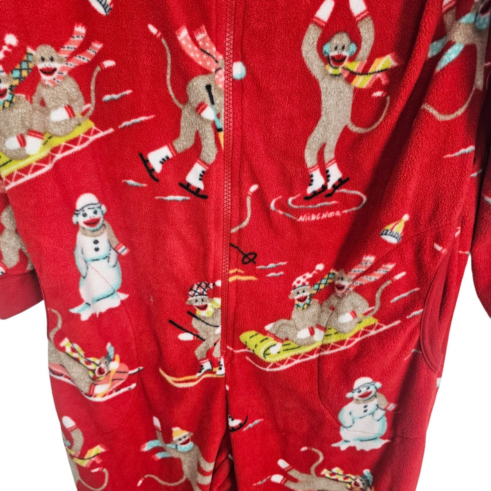 Nickelodeon Nick & Nora Womens Sledding Monkeys 1Pc Fleece Pajamas Sz S Size 38" / US 16 / IT 52 - 3 Thumbnail